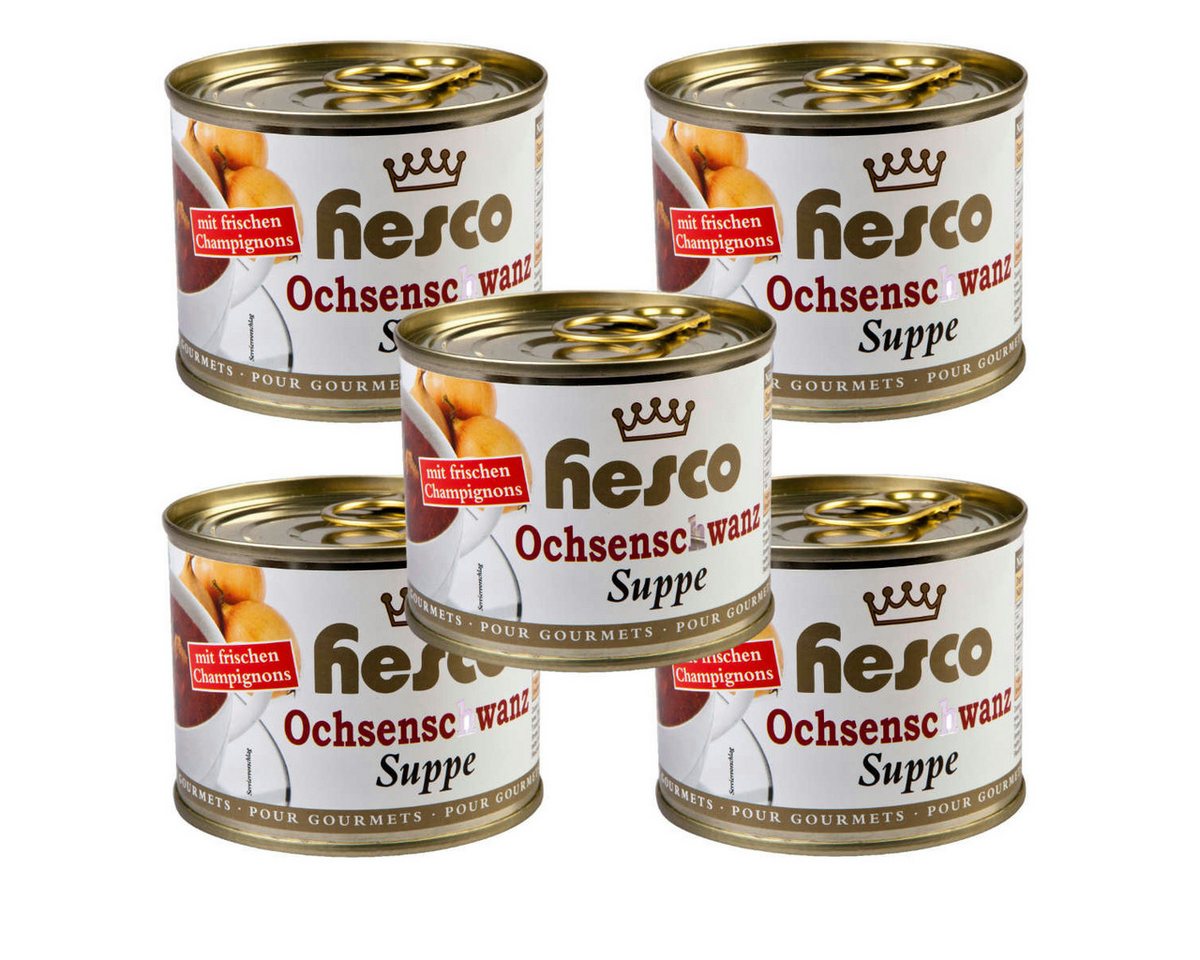 Hesco Fertiggericht, Hesco gebundene Ochsenschwanzsuppe mit Champignons 5 Dosen 1060ml
