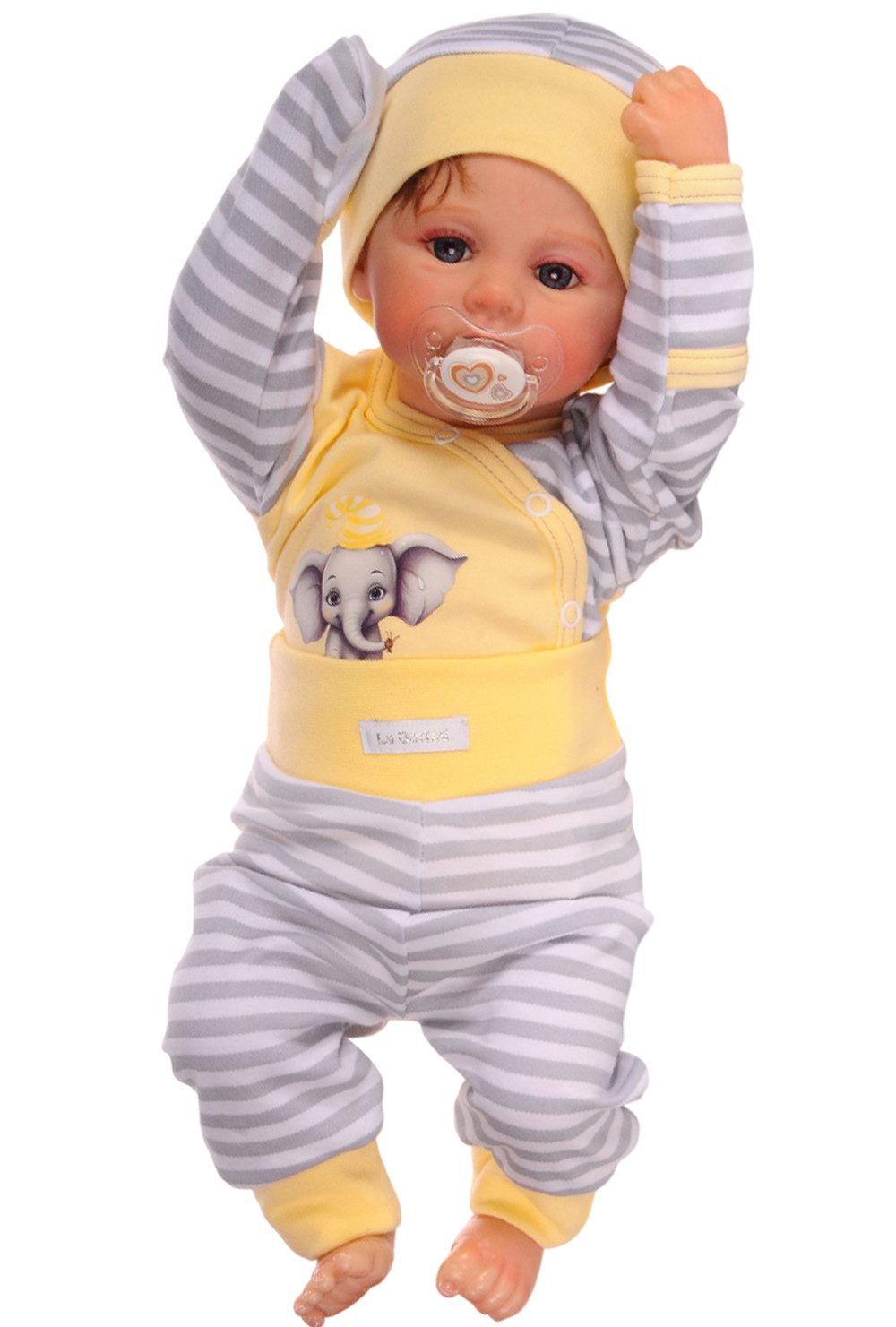 Body & Hose Baby Anzug in Gelb Body mit Kratzschutz Hose Mütze Set gestreift