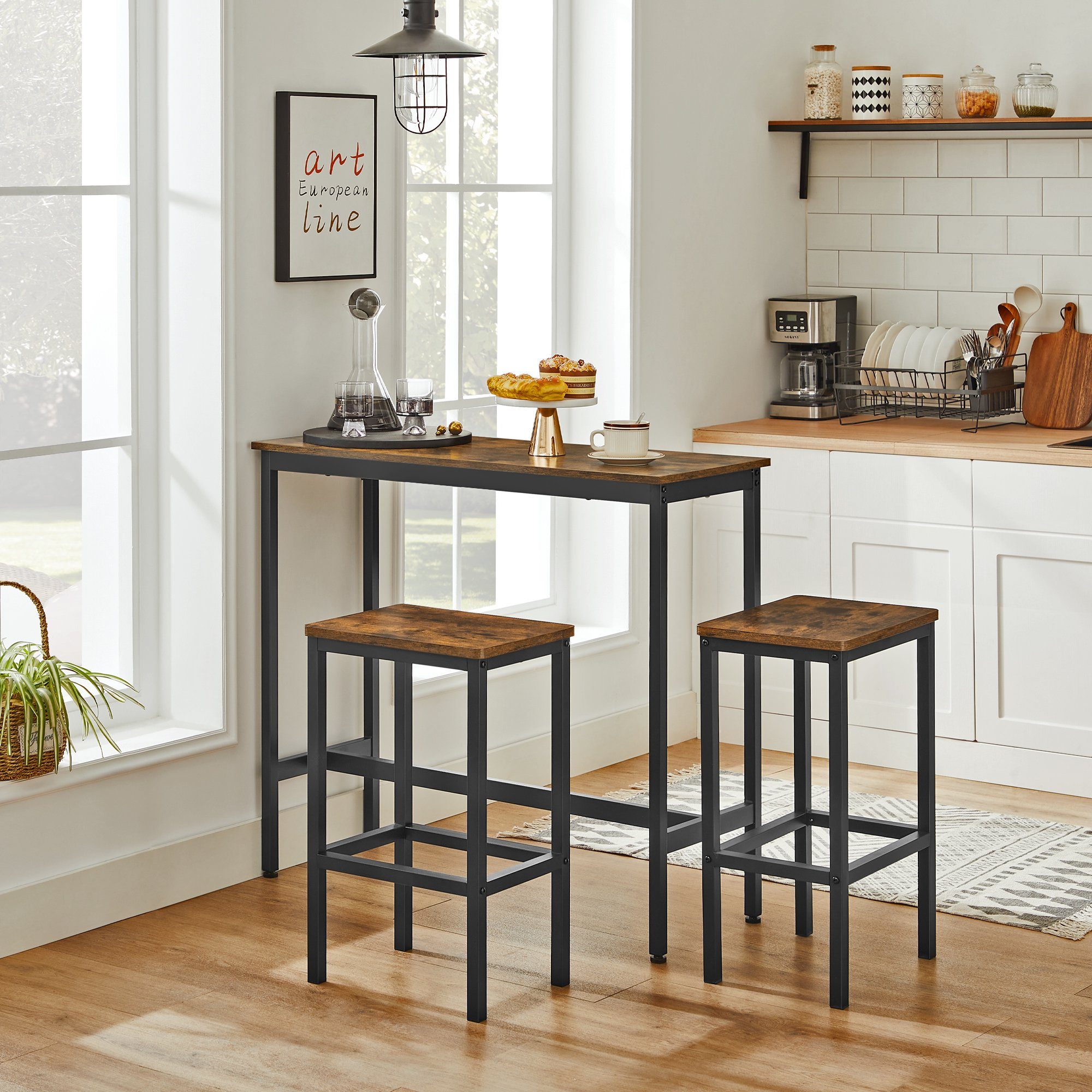 VASAGLE Bartisch Bartisch-Set, Stehtisch(100x40x90cm) mit 2 günstig online kaufen