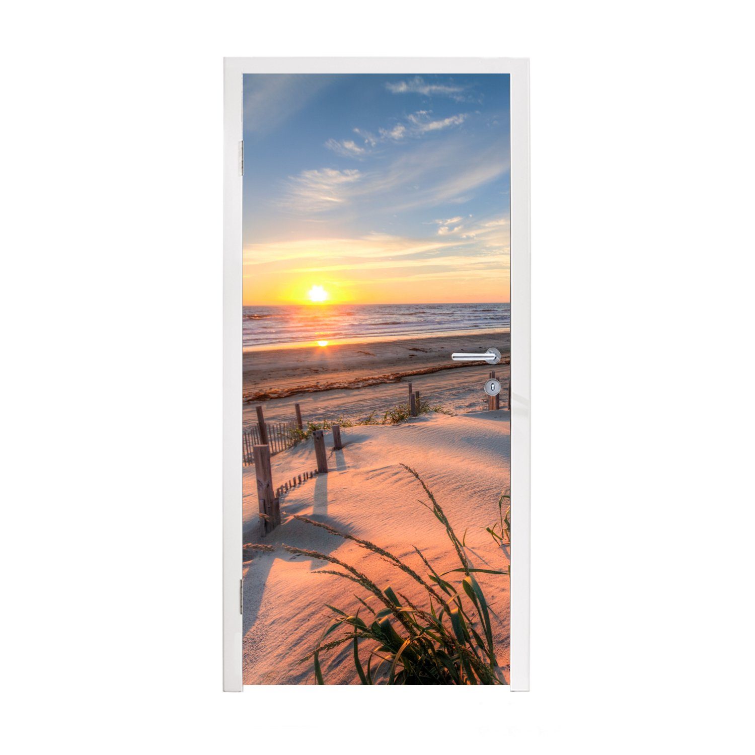 MuchoWow Türtapete Strand - Landschaft, cm bedruckt, - Düne Sonnenuntergang St), 75x205 Türaufkleber, Tür, für Fototapete - Meer Matt, - (1
