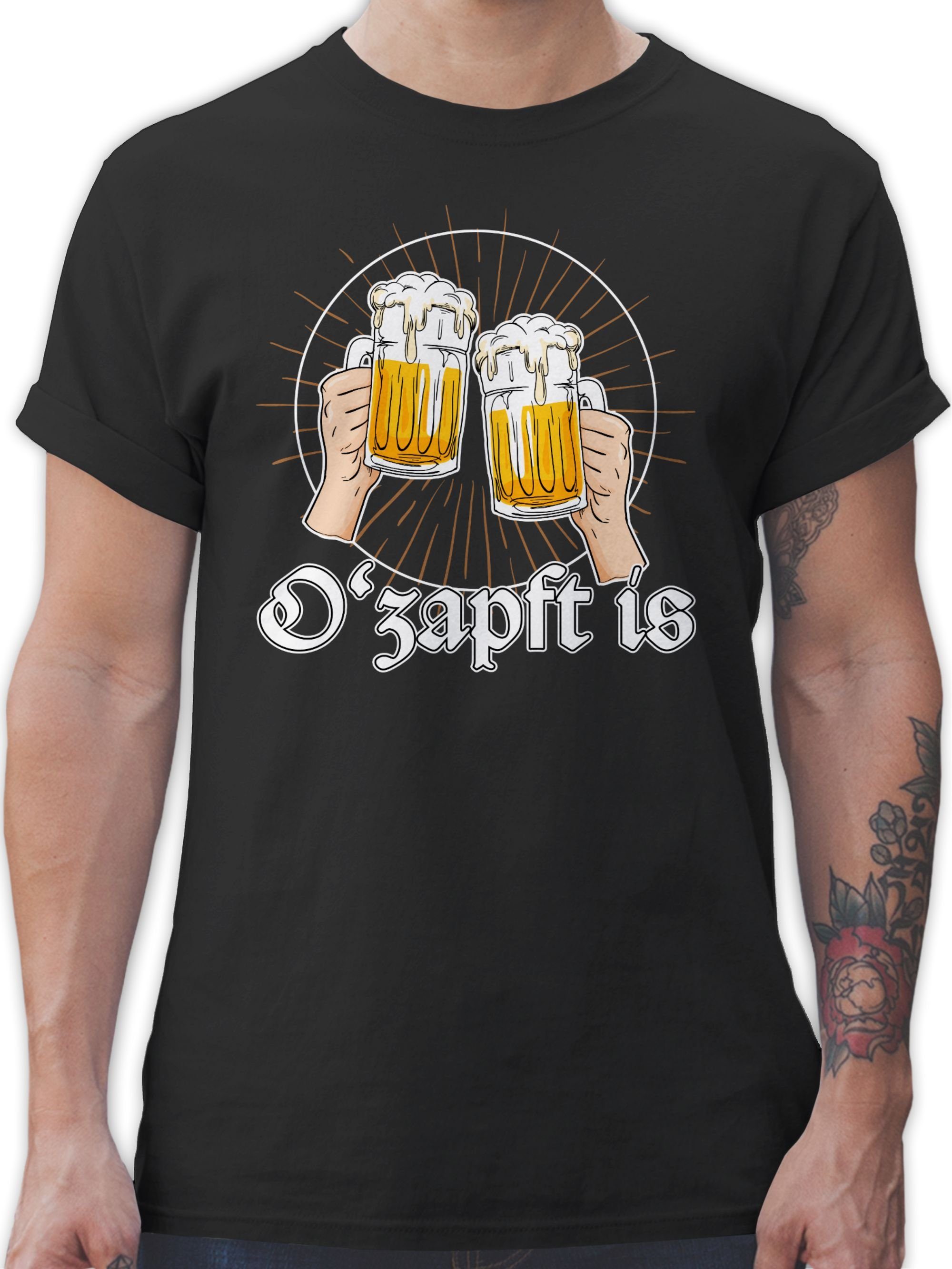 Shirtracer T-Shirt O Zapft is Bier O'zapft is Anstich Es ist angezapft Mode für Oktoberfest Herren 01 Schwarz