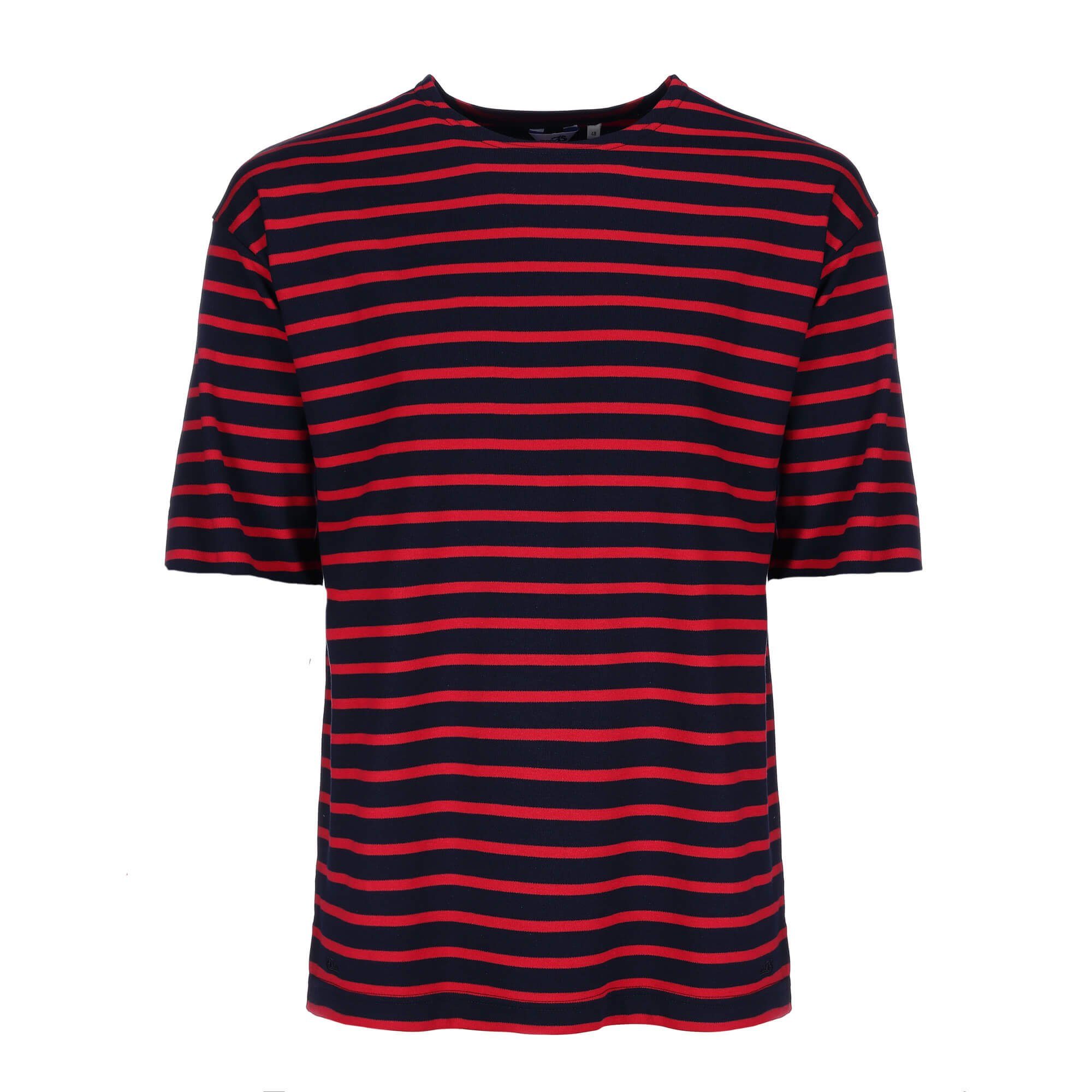 modAS Rundhalsshirt Herren T-Shirt Streifen - Bretonisches Streifenshirt Maritim Baumwolle (13) blau / rot