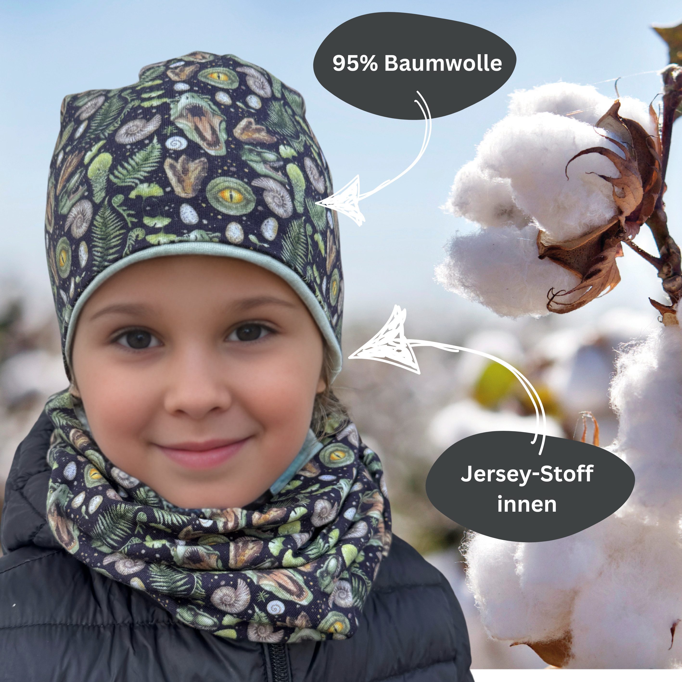HECKBO Beanie HECKBO Kinder Mädchen Jungen Beanie Mütze & Loop-Schal Set – Bild 4 von 5