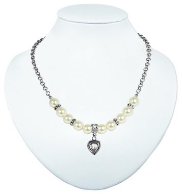 LUISIA® Perlenkette Halbperlenkette Juliana mit Herzanhänger mit Swarovski® Kristall (inkl. Schmuckbox, 1-tlg)