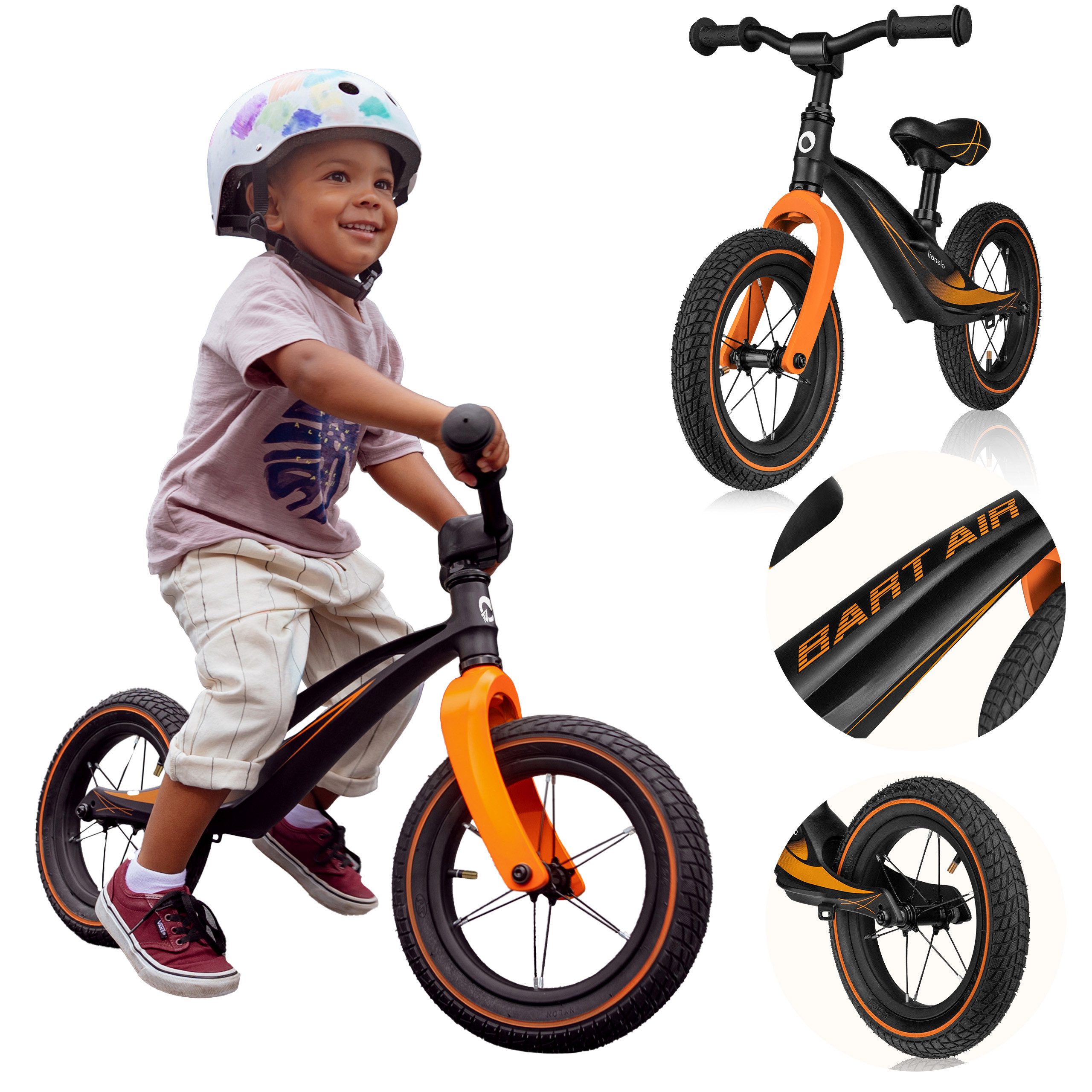 lionelo Laufrad BART AIR 12 Zoll (30,5 cm) – Vorder- und Hinterrad. Zoll, Magnesiumrahmen/12"-Luftreifen/Lenker und Sattel verstellbar