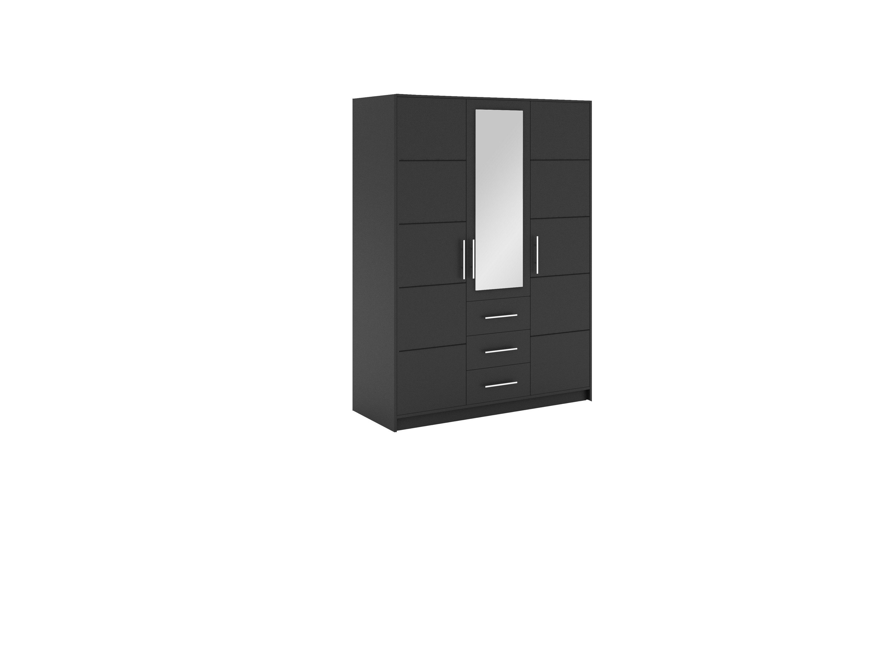 Masseno Drehtürenschrank ELISE 147 cm Kleiderschrank mit Spiegel 3 Türen Graphitfarben