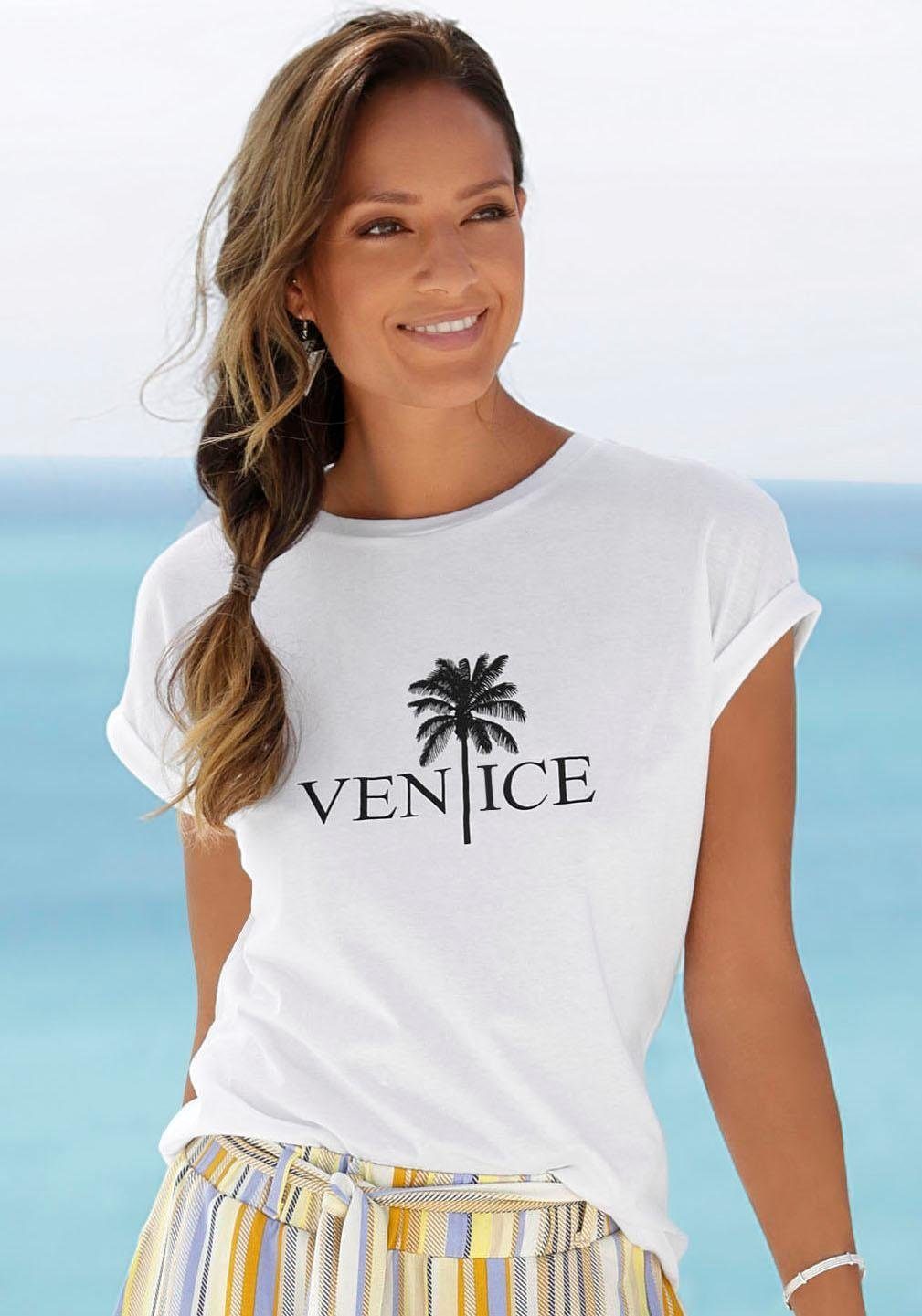 Venice Beach Rundhalsshirt mit Baumwolle, Kurzarmshirt, Basic T-shirt aus Frontdruck