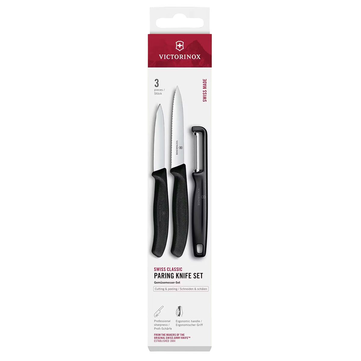 Victorinox Steakkochmesser Swiss Classic Gemüsemesser-Set Mit Schäler, 3-Teilig - Schwarz