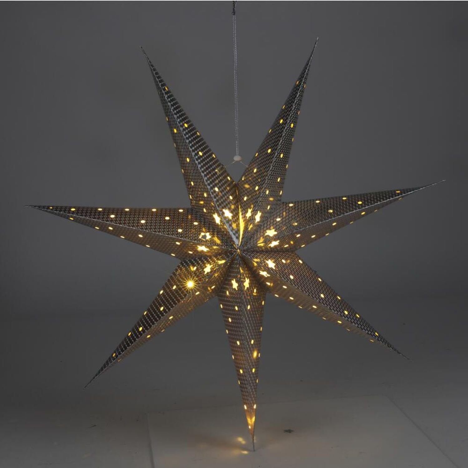BURI Kugelleuchte Gold Weihnachtsstern zum Aufhängen Silber leuchtend LED 60cm Winter