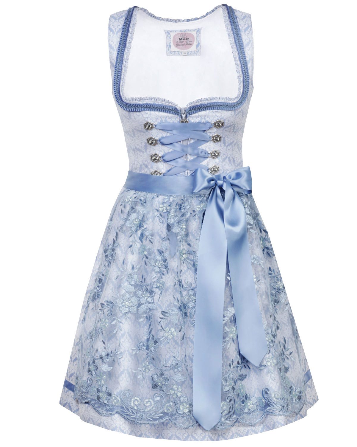 MarJo Dirndl 'Alessa' mit Spitzenschürze 693150, Wasserblau 50