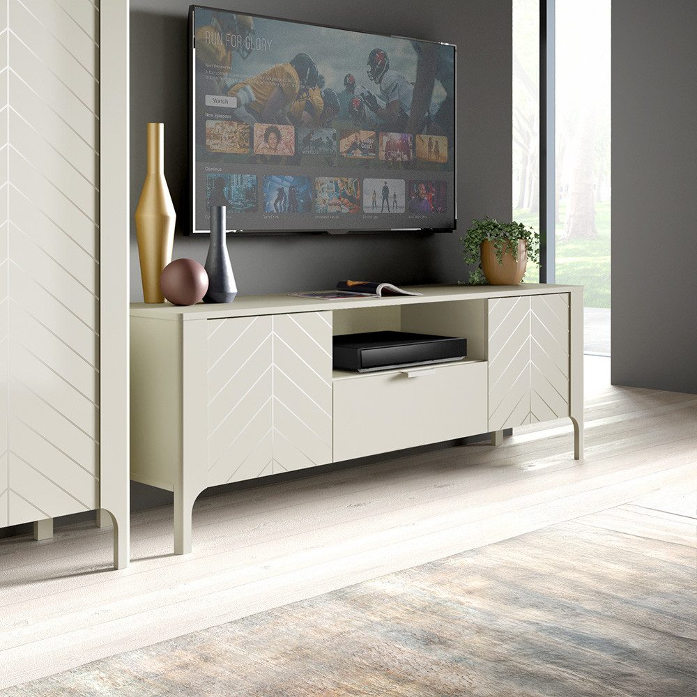 Lomadox Wohnwand MAZARA-161, (2-St., Lowboard Highboard), Wohnzimmermöbel mit Fischgrät Dekor, Push-to-Open, Softclose-Funktion