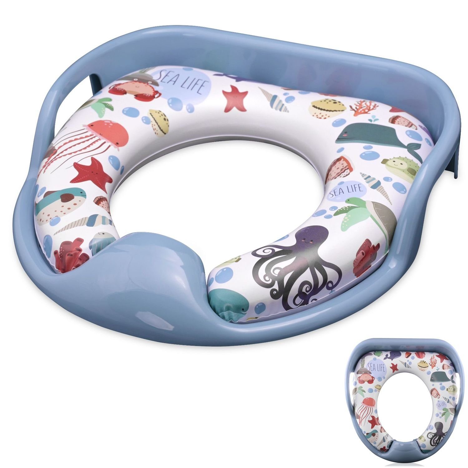 Lorelli Baby-Toilettensitz Toilettensitz weich Handgriffe, 6 cm, gepolstertes Sitzkissen, Spritzschutz