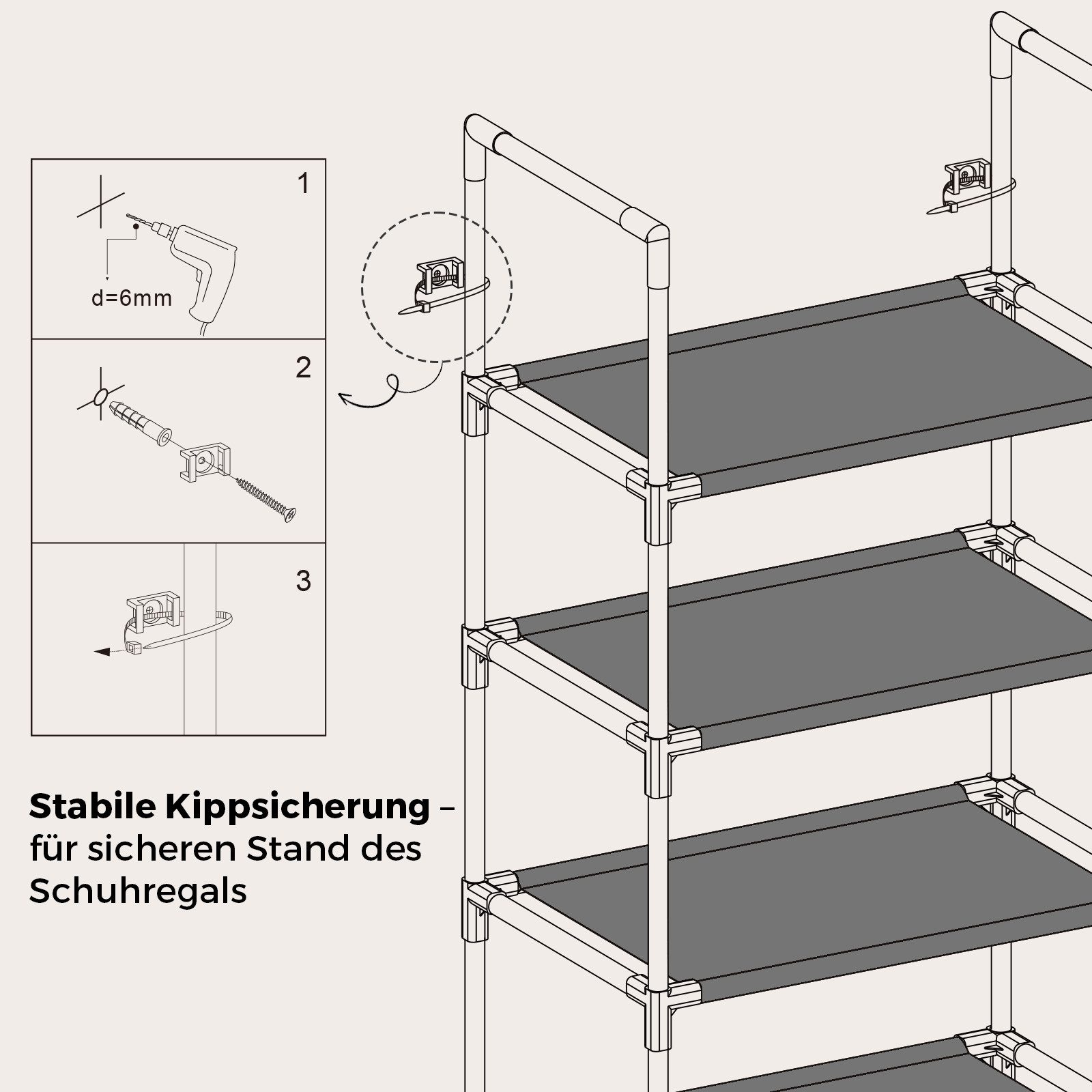 Sekey Schuhregal Schuhregal Schmal Hoch Schuhaufbewahrung Schuhständer mit 10 Ebenen, Schuhschrank für 10-20 Paar Schuhe, Metallgestell Vliesstoff