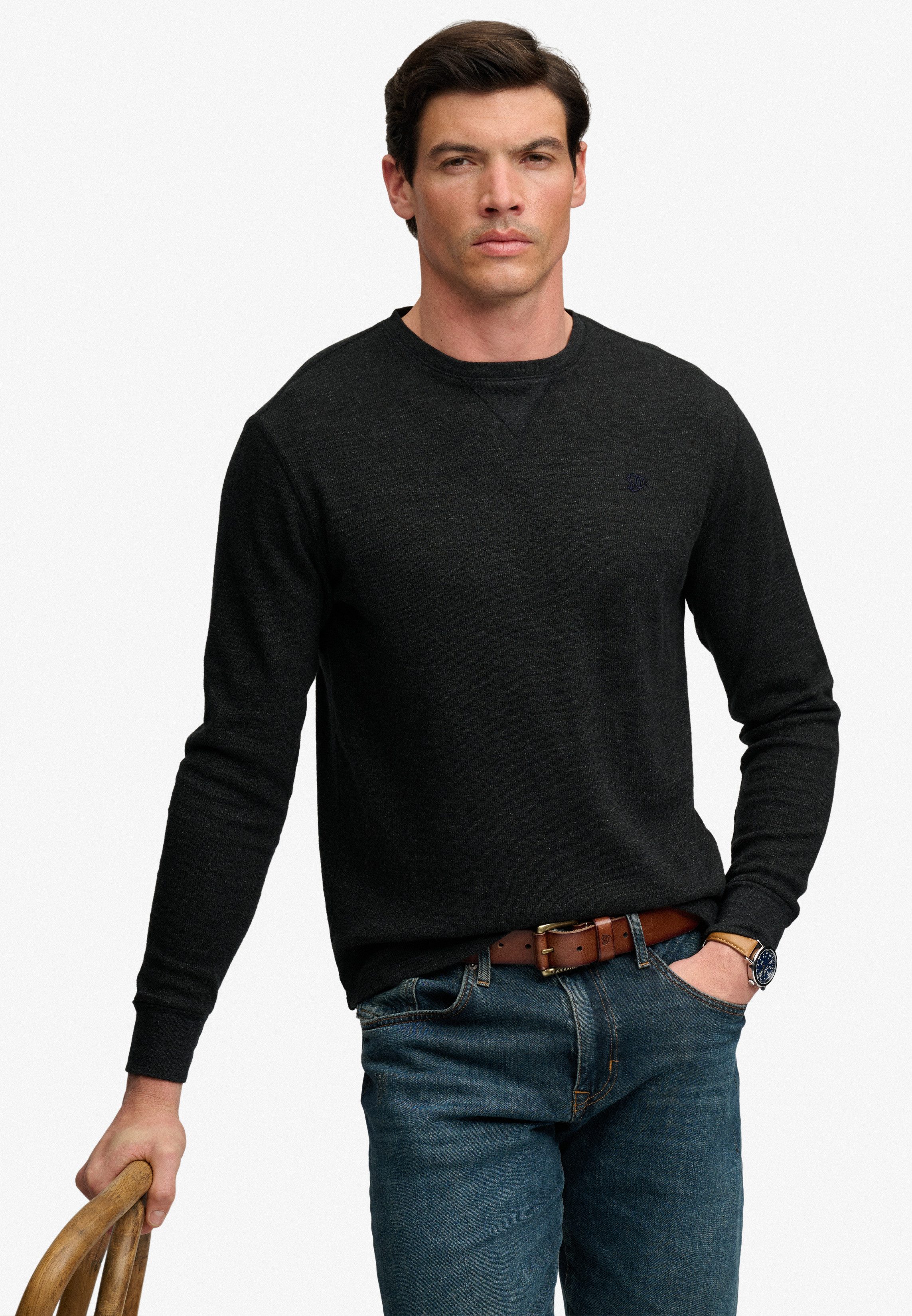 Superdry Langarmshirt CLASSIC SLUB WAFFLE TOP aus Baumwolle, Relaxed Fit, mit Rundhalsausschnitt