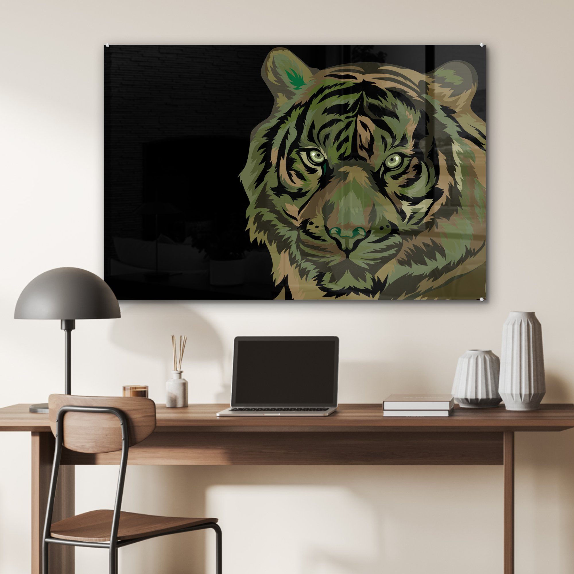 & Tiger Acrylglasbild - Acrylglasbilder Grau, Schlafzimmer (1 Schwarz MuchoWow - St), Wohnzimmer