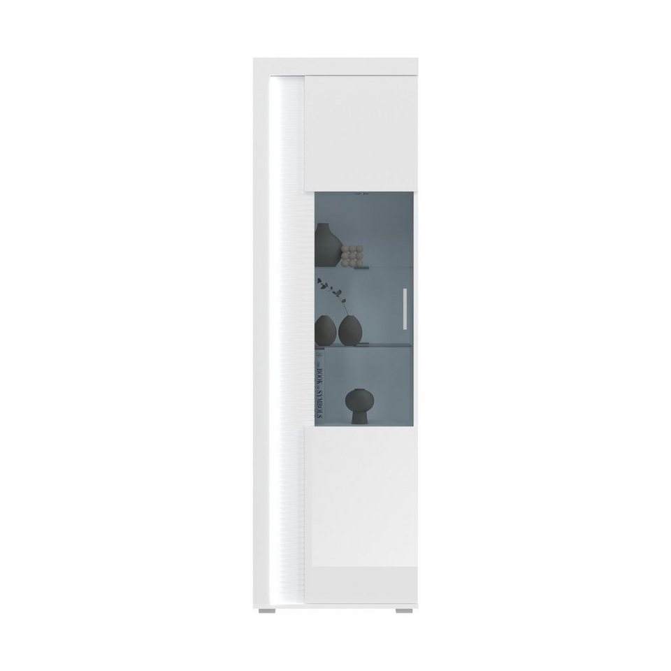 möbelando Vitrine Skylight (BxHxT: 60x202x37 cm) in weiß/weiß hochglanz mit  einer Tür und 6 Fächern