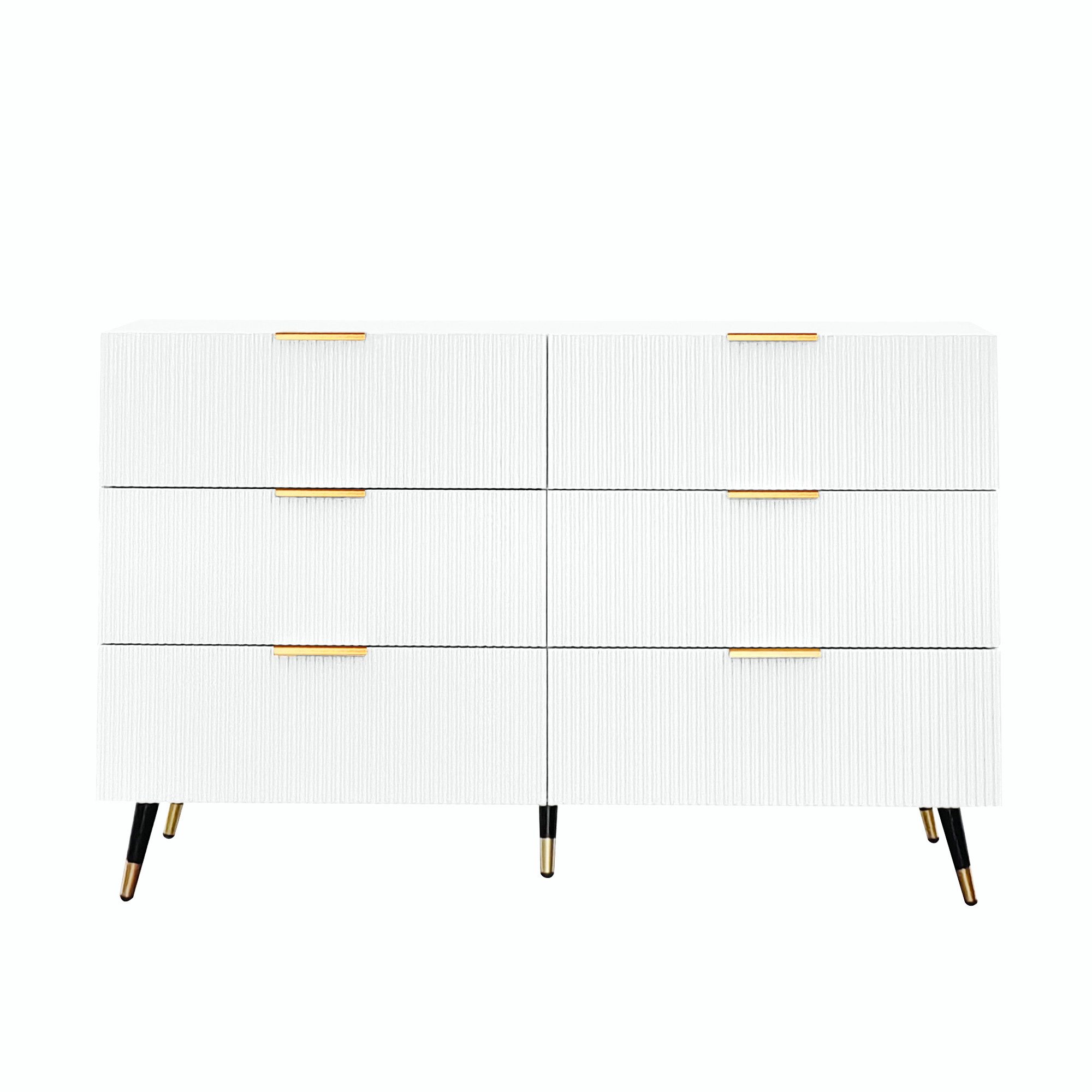 Merax Schubkastenkommode mit goldenen Griffe und Beine aus Metall, Sideboard mit sechs Schubladen,Kommode,Aufbewahrungsschrank