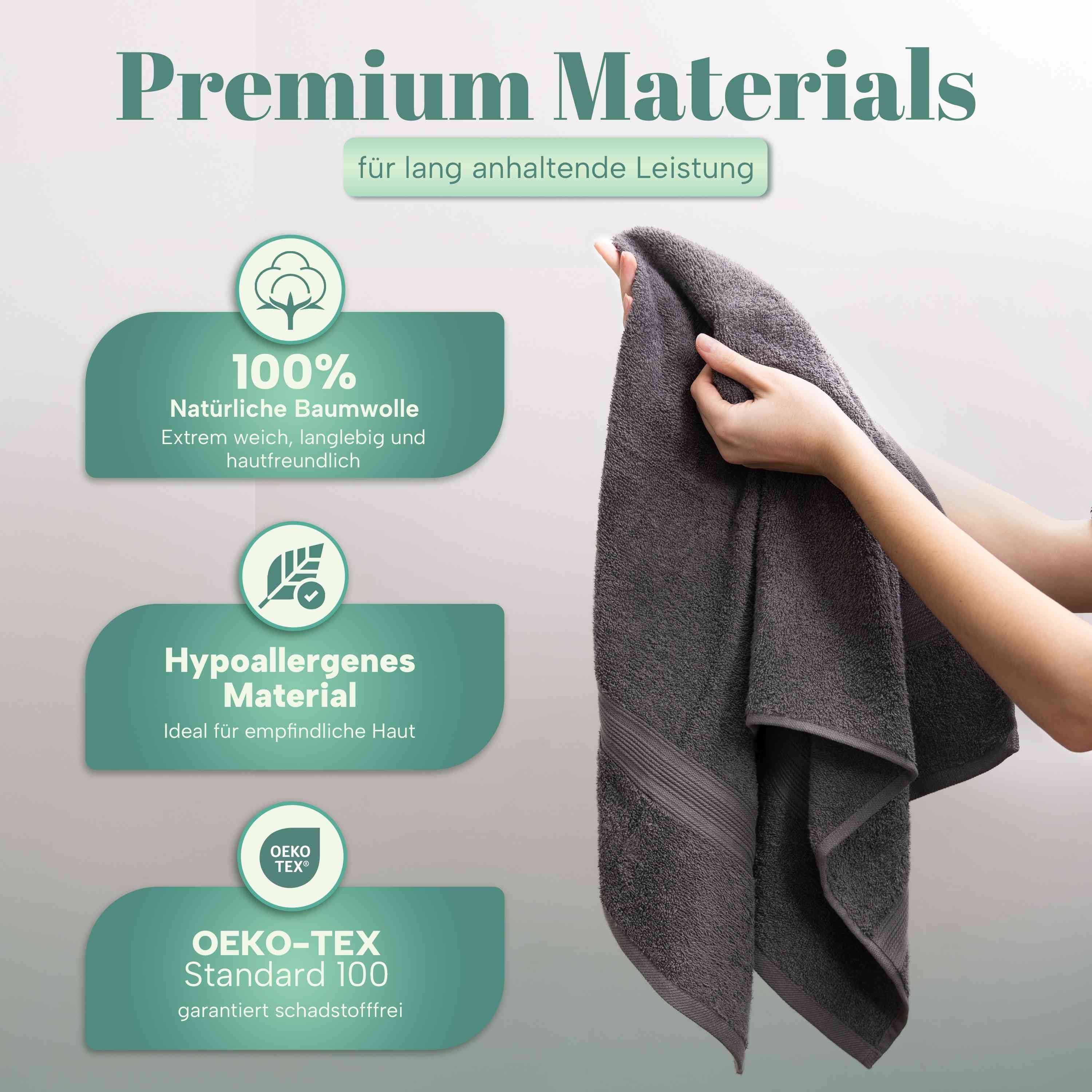 NatureMark Handtücher 8er-Set Frottier Handtücher 50x100cm, 100% Baumwolle (8-St), 8X Frottier Handtücher mit Aufhänger, 50 x 100cm, Anthrazit grau – Bild 3 von 5
