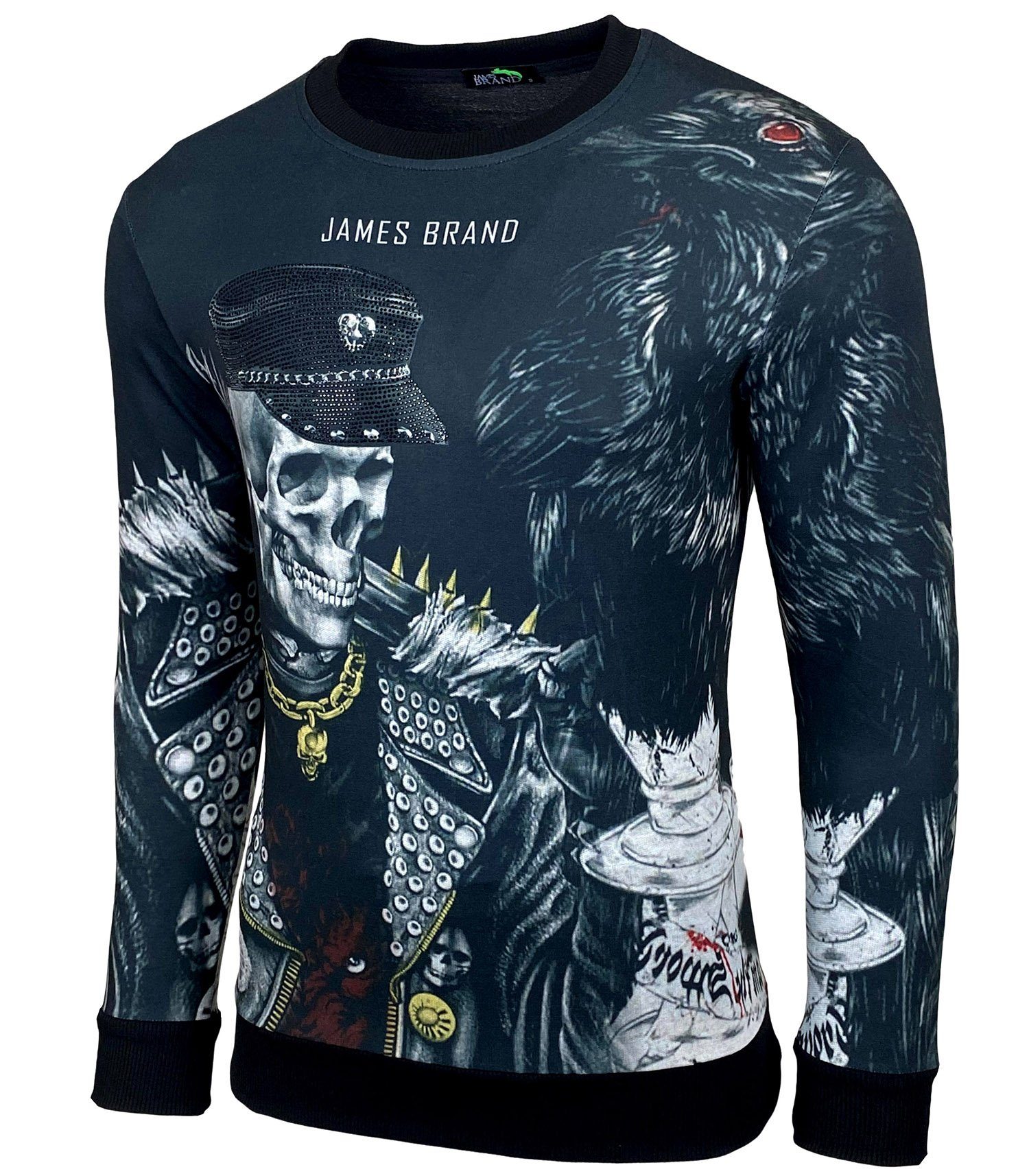 Baxboy Longshirt Rundhalskragen Moderner Langarmshirt Totenkopf mit Ziersteinen JB