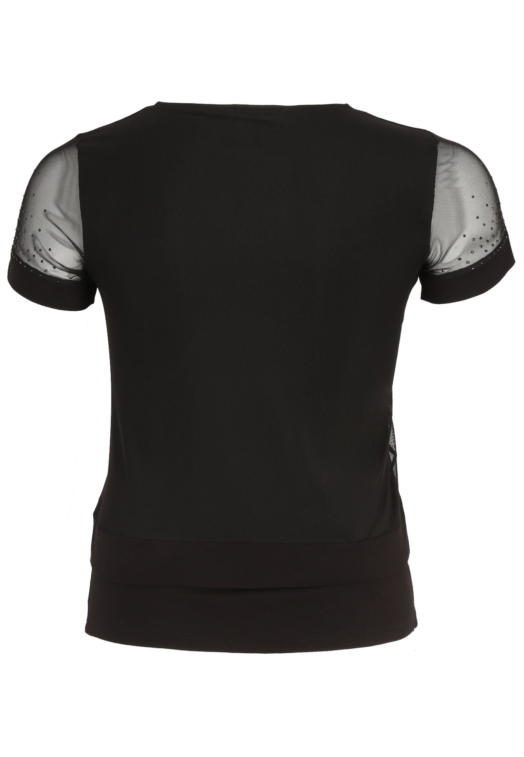 Einsätzen und T-Shirt Streich mit Schmucksteinchen mit Transparenten Ziersteinen BLACK Doris Shirt