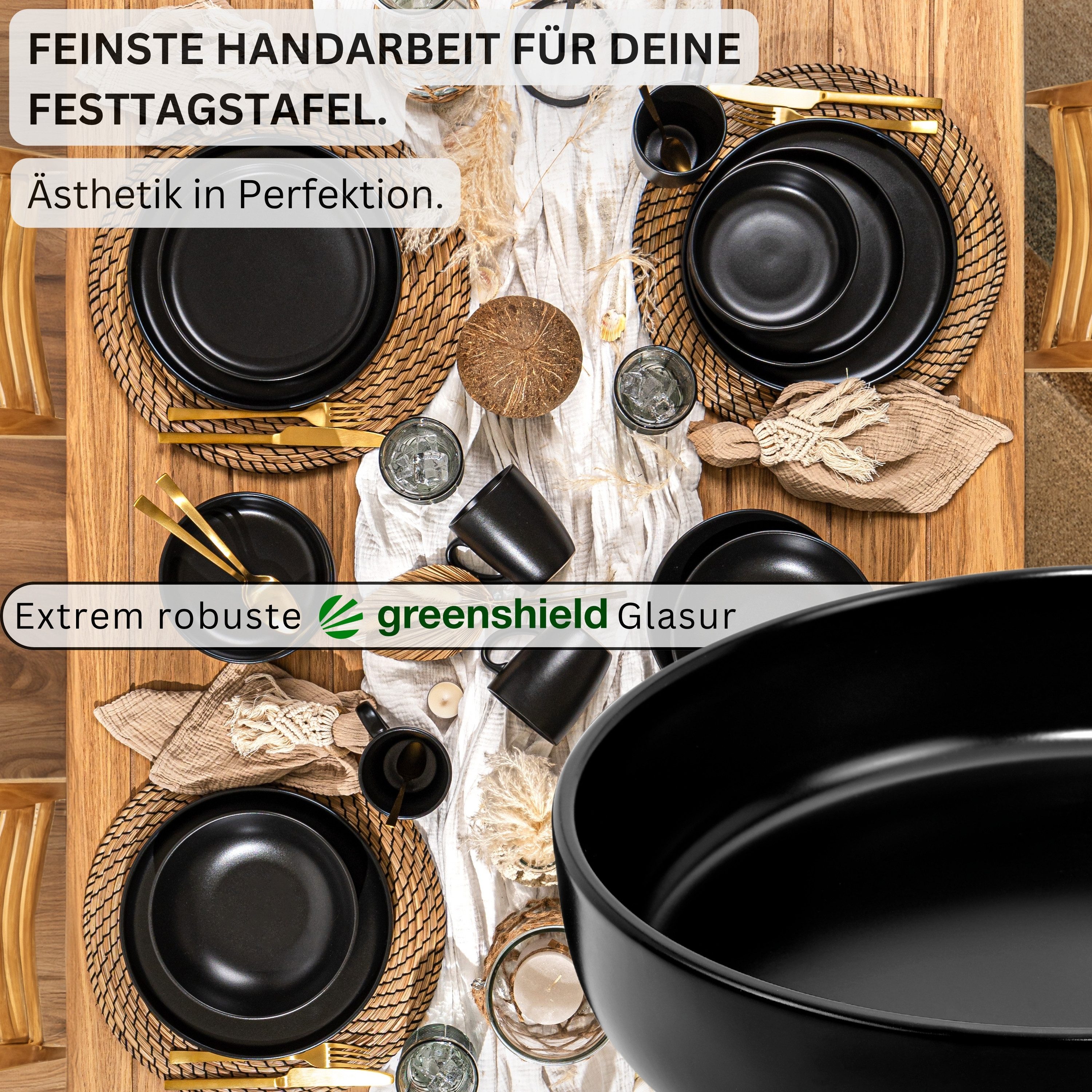 SÄNGER Teller Madeira, (6 St), 6 tlg. Pastateller Set, Steingut, schwarz, Handmade, VALUE COLLECTION