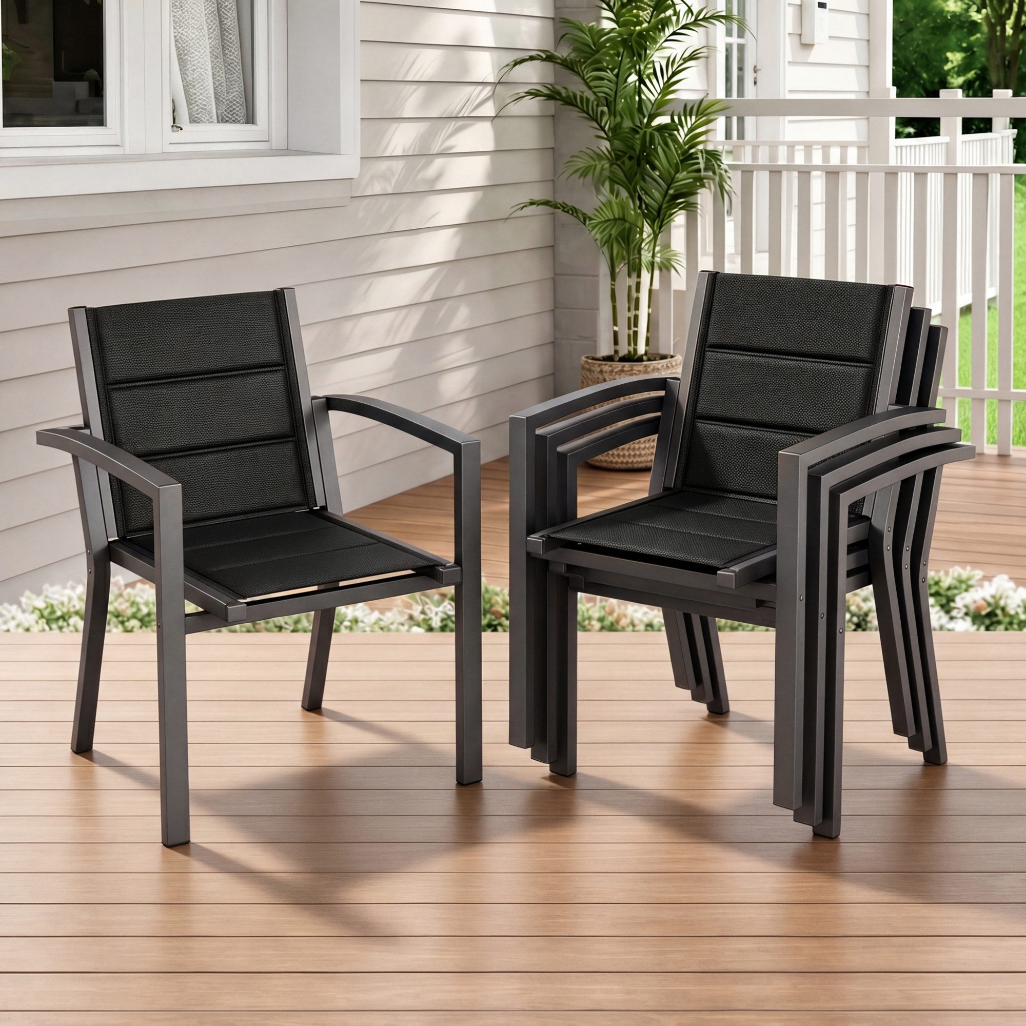 HOMALL Gartenstuhl Stapelbare Aluminiumstühle Outdoor Stühle 2/4/6er Set, Bis 160kg (Gewicht ca. 3,5 kg, erhältlich in drei Farben, geeignet für Camping, Pool, Grillszenarien (ohne Tisch), 4 St)