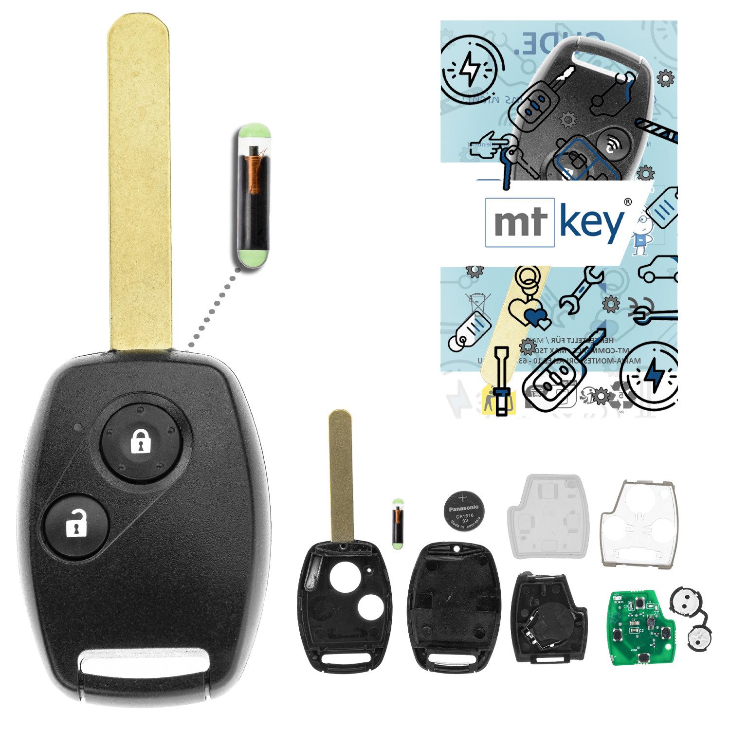 mt-key Schlüsseltasche Auto Funk Schlüssel Fernbedienung ID48 HON66 (Set), für Honda Accord (VII, 03–05); Civic (EP/EM/ES VII, 03–05); CR-V (