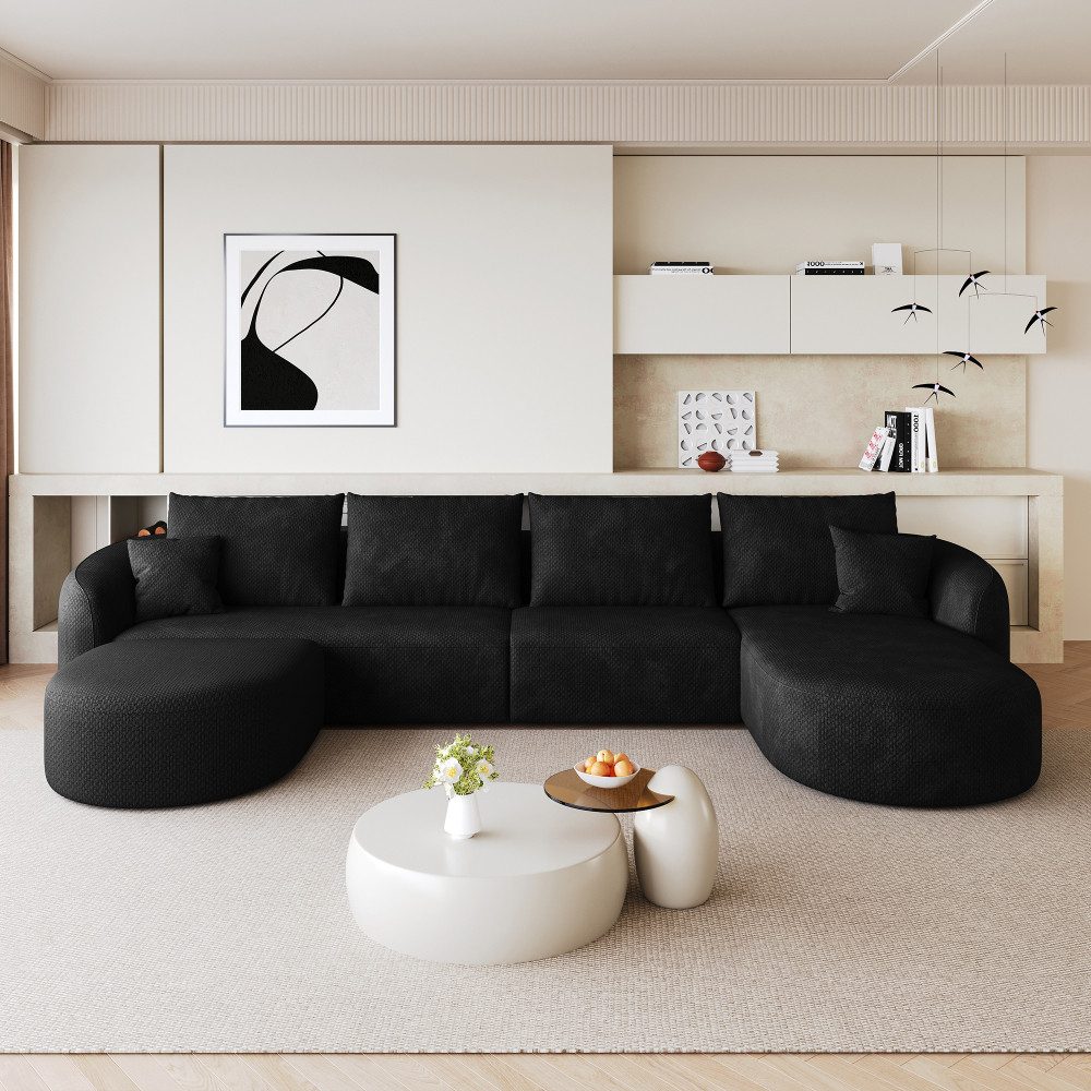 BBWL Ecksofa aus Chenille Stoff, 6-Sitzer Kompressionssofa ohne Montage, 336cm U-förmiges Ecksofa Modular Sofa für Wohnzimmer, Eckcouch