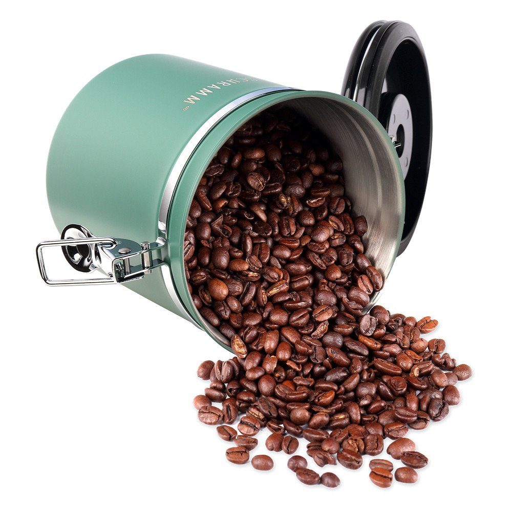 Kaffeedose 1500 Kaffeebehälter grün 15cm Kaffeedosen 10 Dosierlöffel Edelstahl aus Höhe: mit ml Kaffeedose in Schramm Schramm® Farben