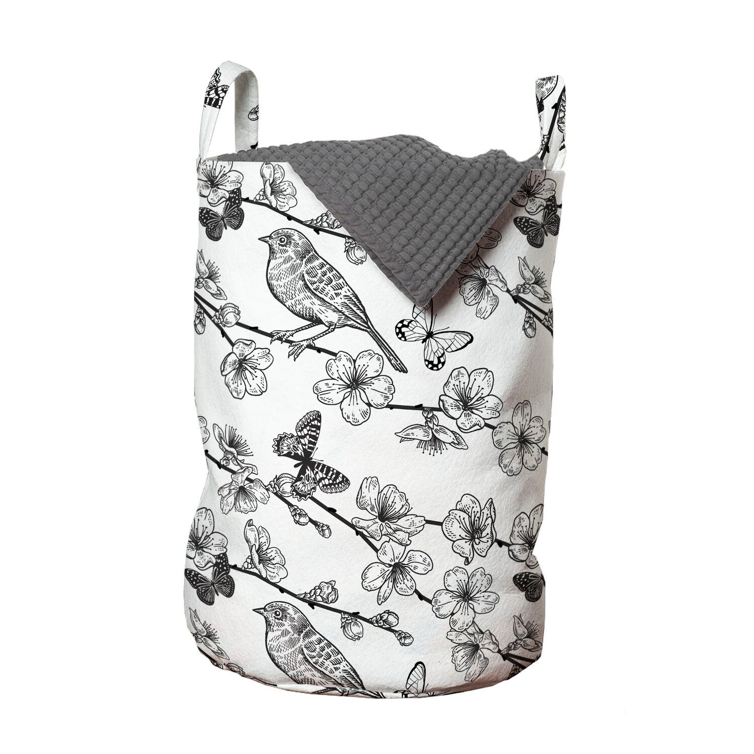 Abakuhaus Wäschesäckchen Wäschekorb mit Griffen Kordelzugverschluss für Waschsalons, Natur-Kunst Flüchtiger Vogel Schmetterlinge