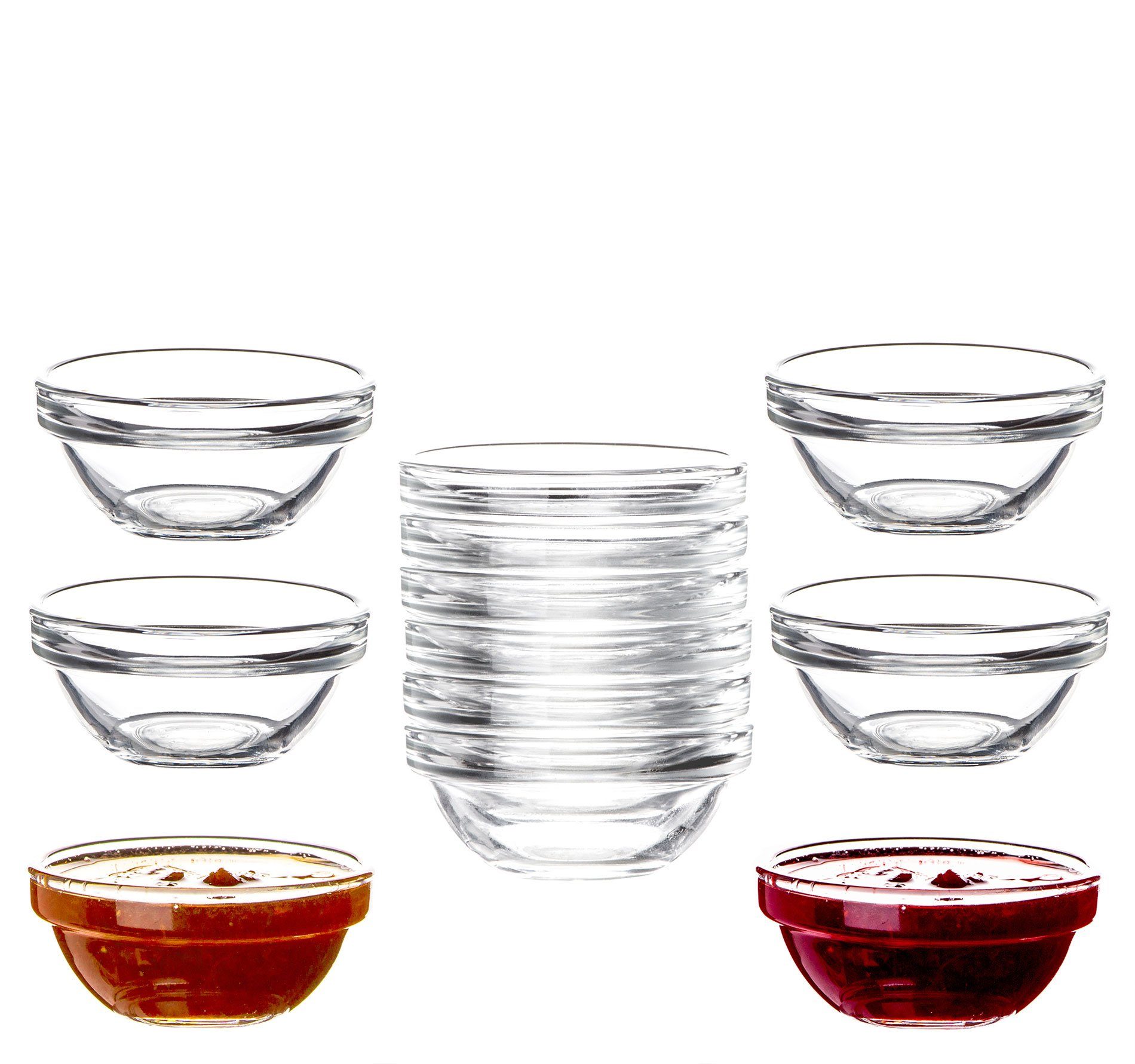 Luminarc Dipschale Glas Für Dip, Marmelade, Konfitüre Stapelbar Mini-Soßenschalen, Glas, (Set, 12-tlg), Bruchresistent, Zeitloses Design, Spülmaschinenfest