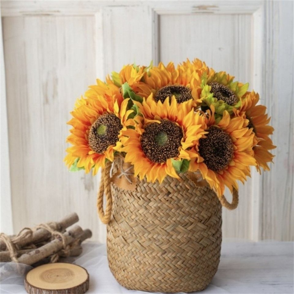 Kunstpflanze Kunstblumen Sonnenblumen Künstliche Blumen Sonnenblumen mit  Vase, L.Ru UG, Deko Blumenstrauß Seidenblumen für Hochzeit Home Tischdeko