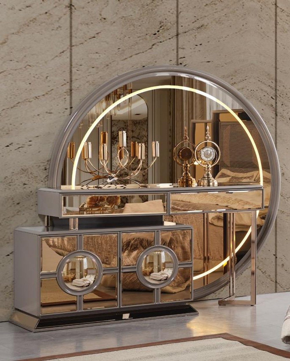 JVmoebel Schminktisch Eleganter Schminktisch aus Holz in Gold mit modernem Design (1-St., Schminktisch), Made in Europa