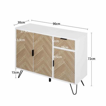 BlingBin Sideboard Klein Schrank Kommode Beistellschrank 90 x 72 x 30 cm (1er Set, 1 St), mit 1 Schubladen und 3 Türen für Wohnzimmer