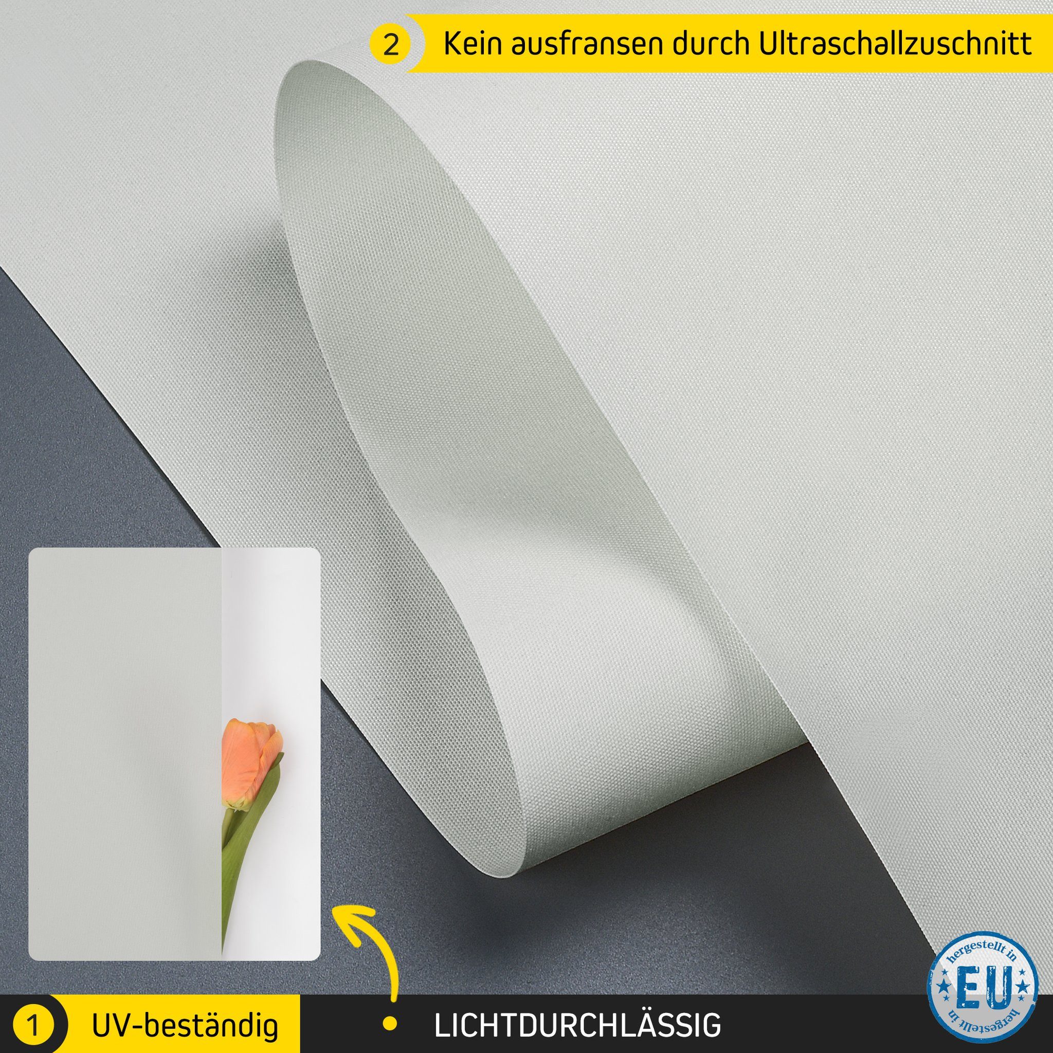 Rollo Lichtdurchlässig, 52,5 x 150 cm, hellgrau [Stoffbreite 49,1 cm], jalousiescout, blickdicht, ohne Bohren, freihängend, Klemmfix, vormontiert, mit Kindersicherung, für Fenster und Türen, Sichtschutz