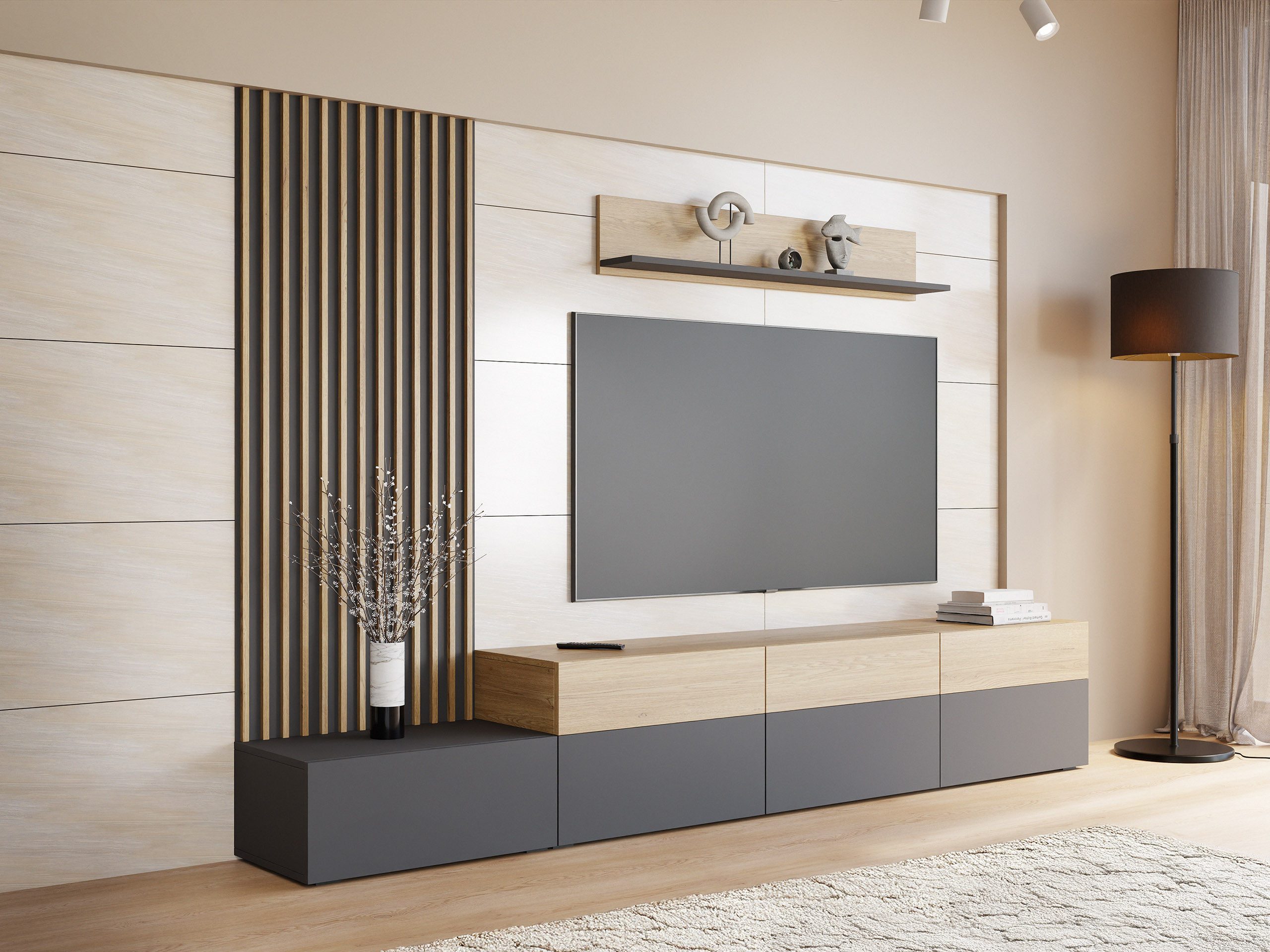 MIRJAN24 Wohnwand Narezi II, (TV-Lowboard, Wandboard, Wandpaneel), Grifflos günstig online kaufen