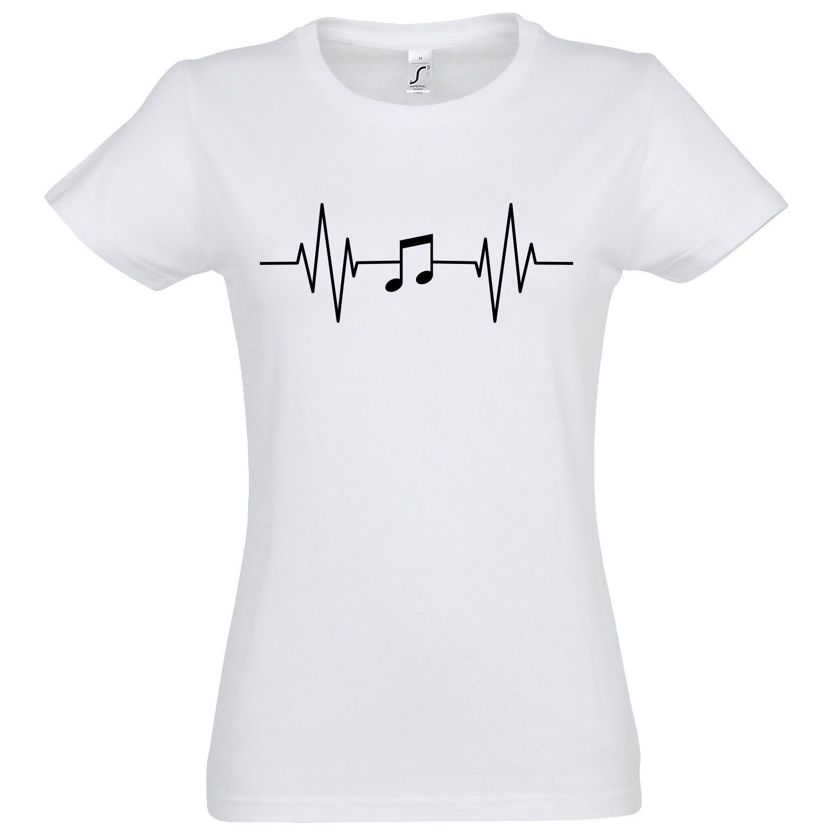 Heartbeat Shirt Note Music Damen Musik Designz Weiss mit Youth Frontprint T-Shirt