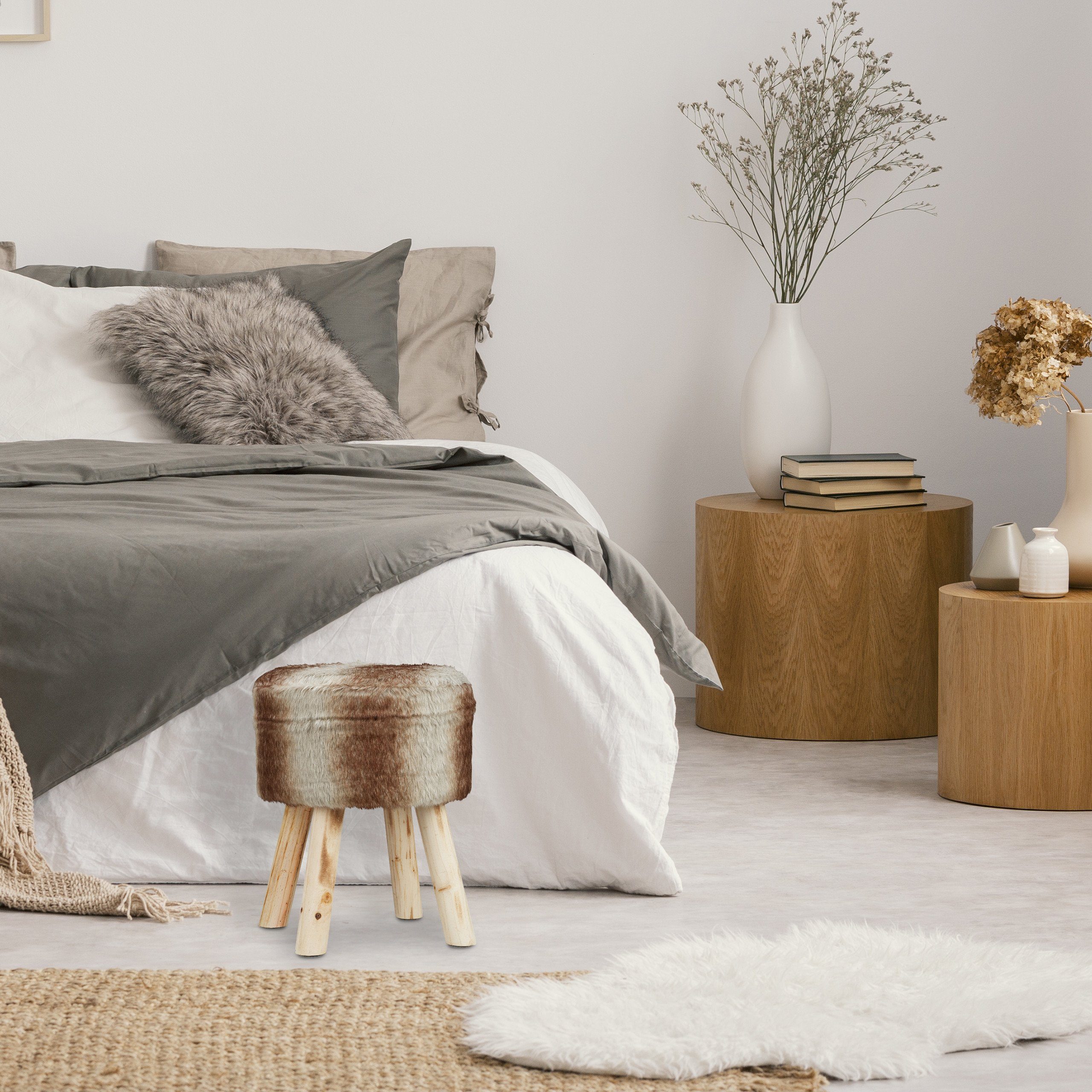 relaxdays Sitzhocker Fellhocker rund günstig online kaufen