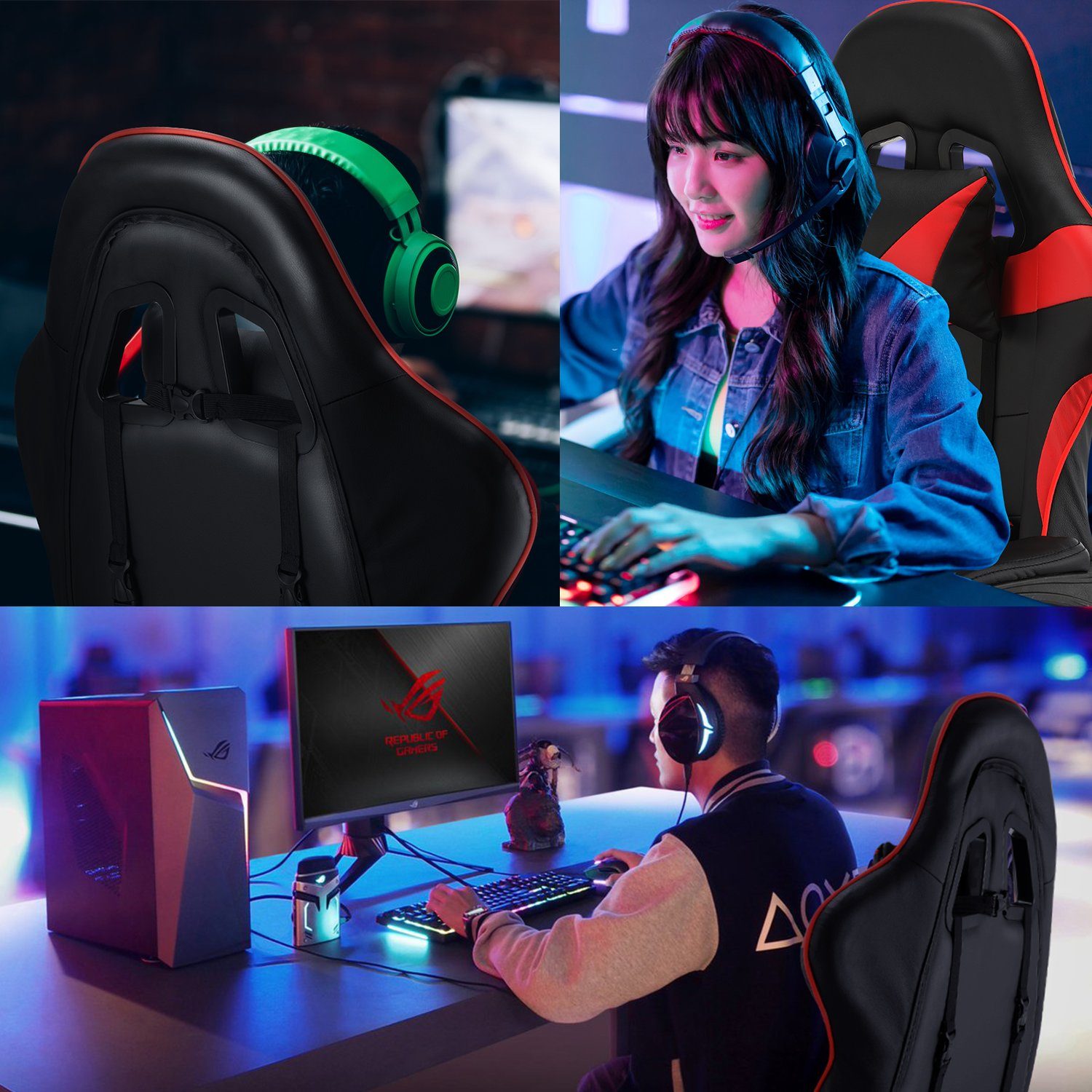 oyajia Gamingtisch LED Kopfhörerhalter mit Gamer Schreibtisch, USB-Anschluss, 60cm und Gamingtisch Stabiler 140 Tisch, x Gaming Computertisch Getränkehalter