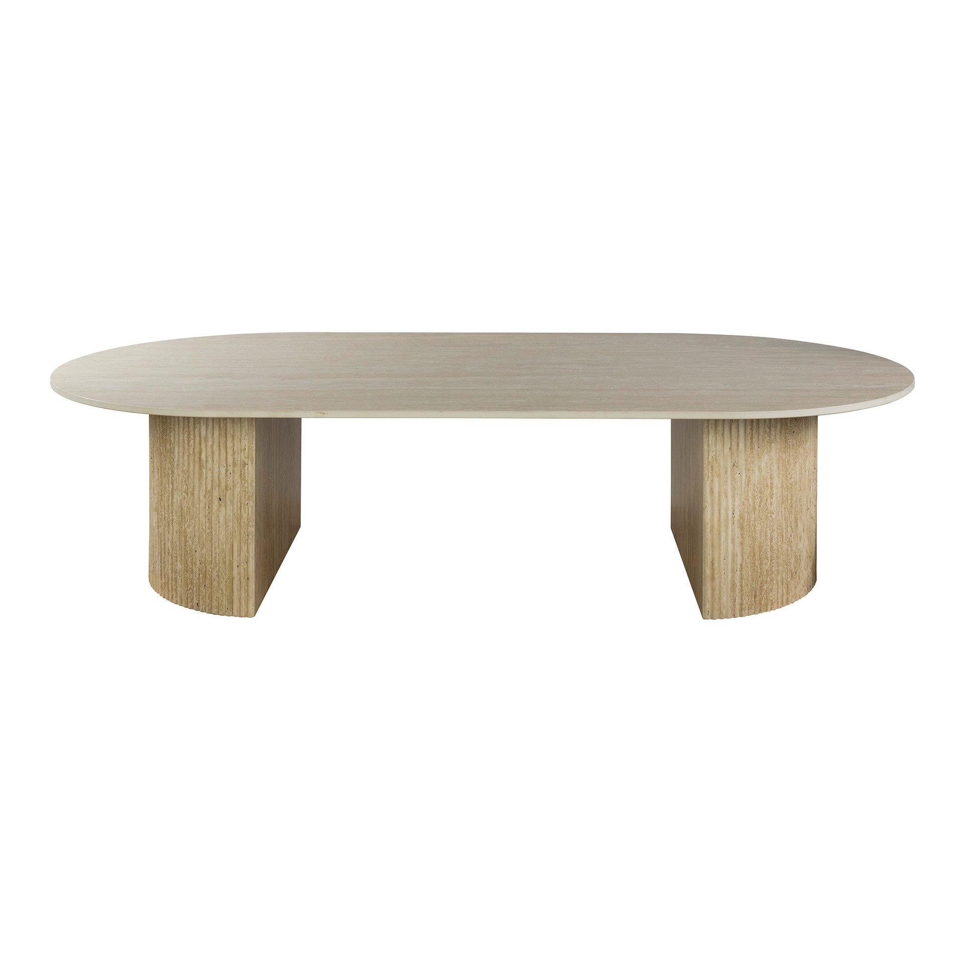alesvelt Couchtisch SIENNA TRAVERTINO Lowboard-Tisch in organischer Säulen Rillen-Optik (1-Couchtisch), 135x70x35cm Travertin Design Säulenfuß