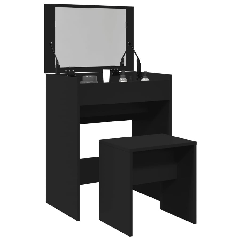furnicato Schminktisch mit Hocker 60 x 40 x 75 cm Schwarz (1-St), Kosmetiktisch mit integriertem Spiegel und Hocker für dein Zimmer