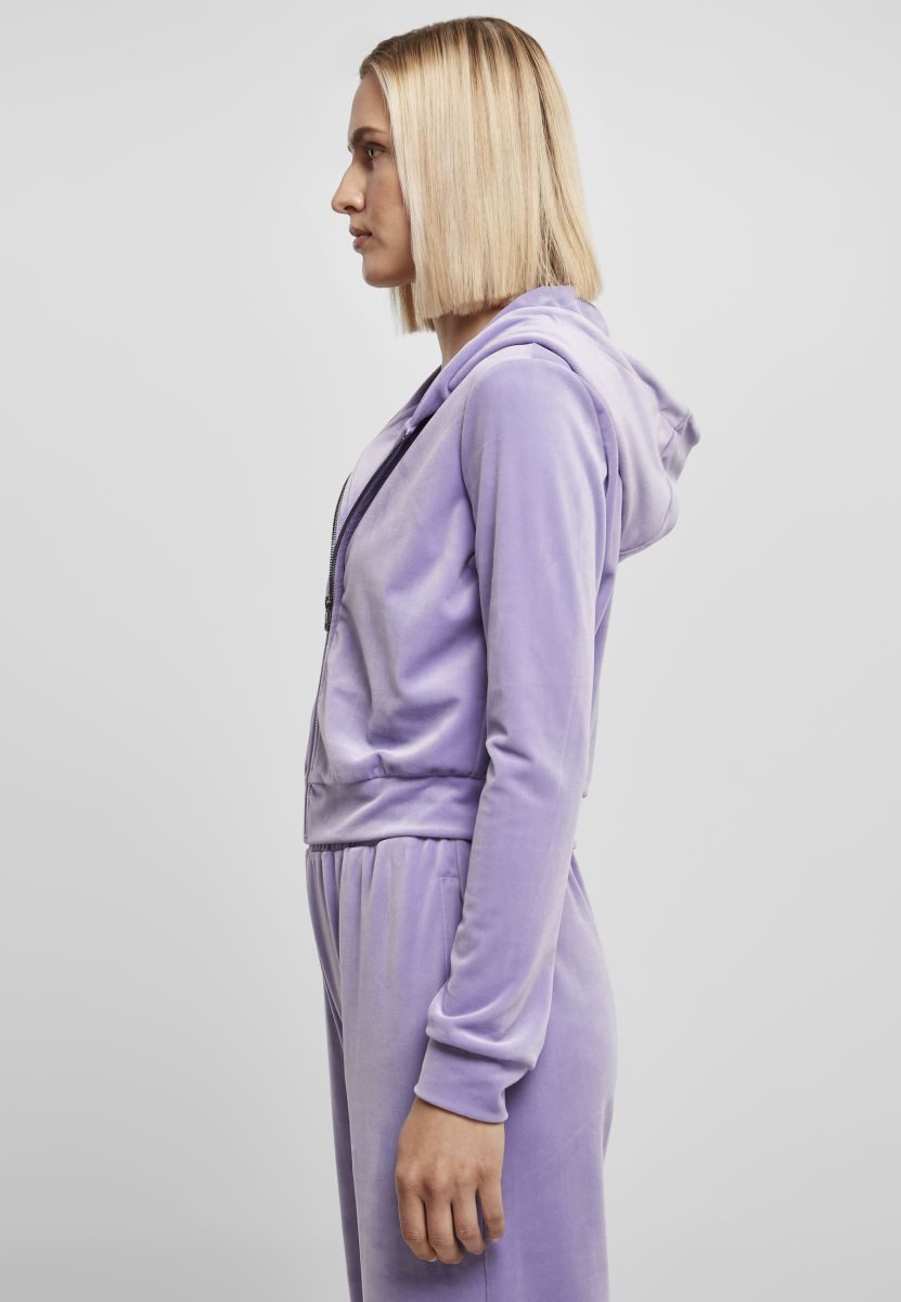 URBAN CLASSICS Kapuzensweatjacke Ladies Short Velvet Zip Hoody Kapuzenjacke Damen