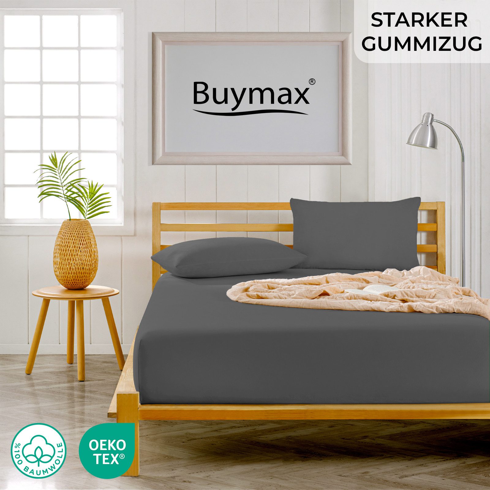 Buymax Spannbettlaken XL Boxspringbett, Jersey, Gummizug: Rundumgummizug, (1 Stück), 100% Baumwolle, 160 g/m², passend für Boxspringbetten und Wasserbetten – Bild 2 von 5