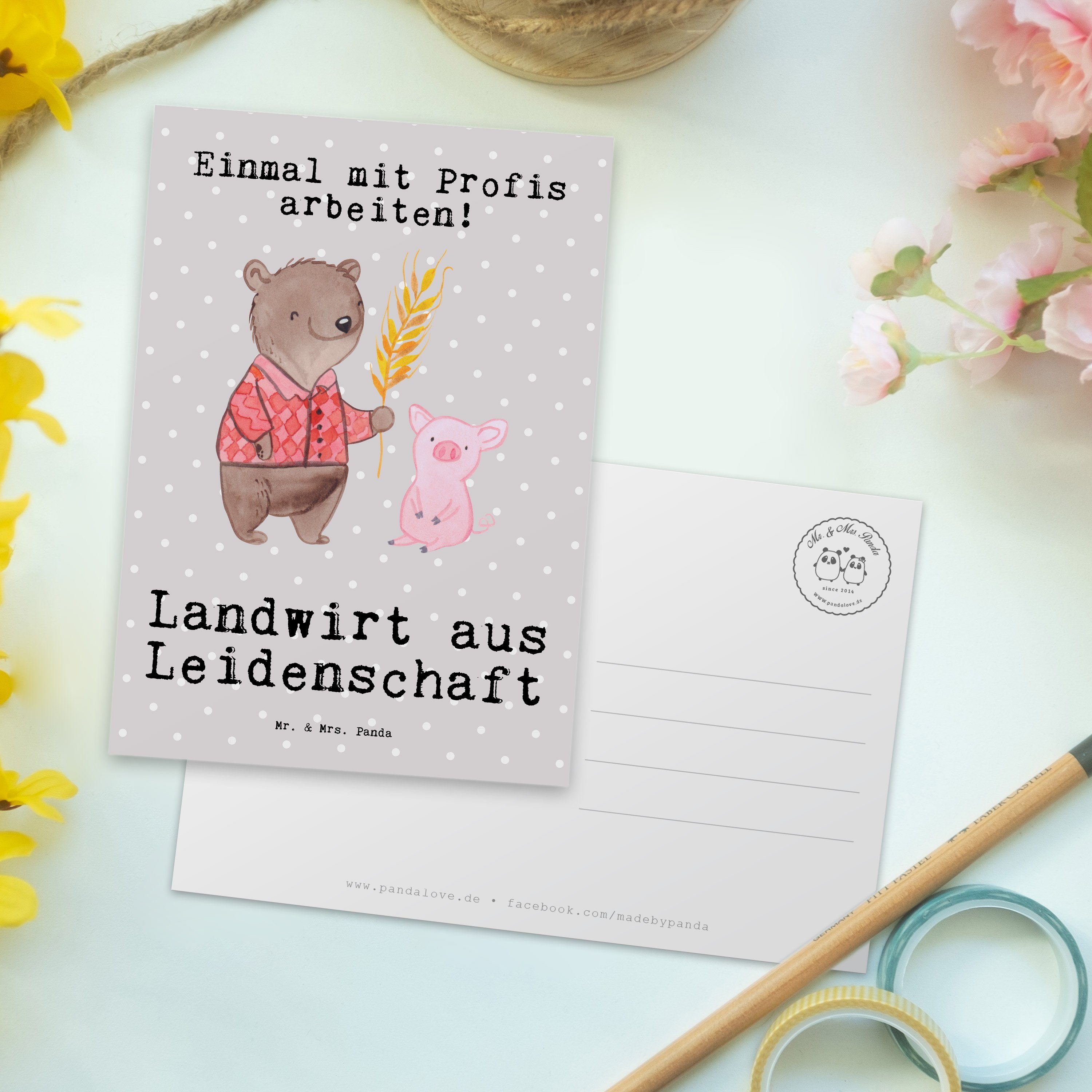 - Pastell Landwirt Mrs. Panda Agronom, - Mr. Leidenschaft aus Grußkar Postkarte & Geschenk, Grau