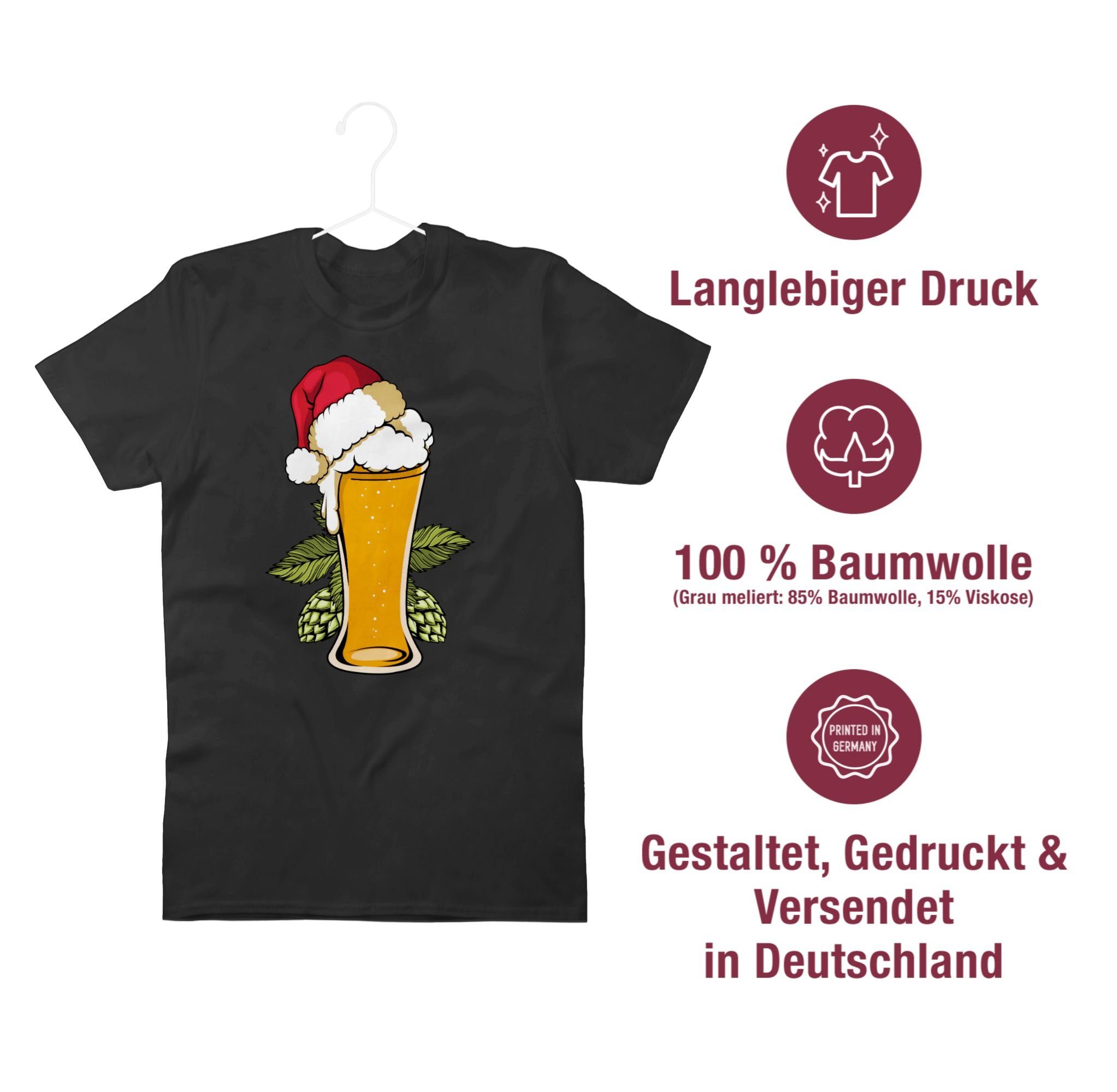 Kleidung Weihnachtsmütze 01 Schwarz mit Bierglas Weihachten Shirtracer T-Shirt