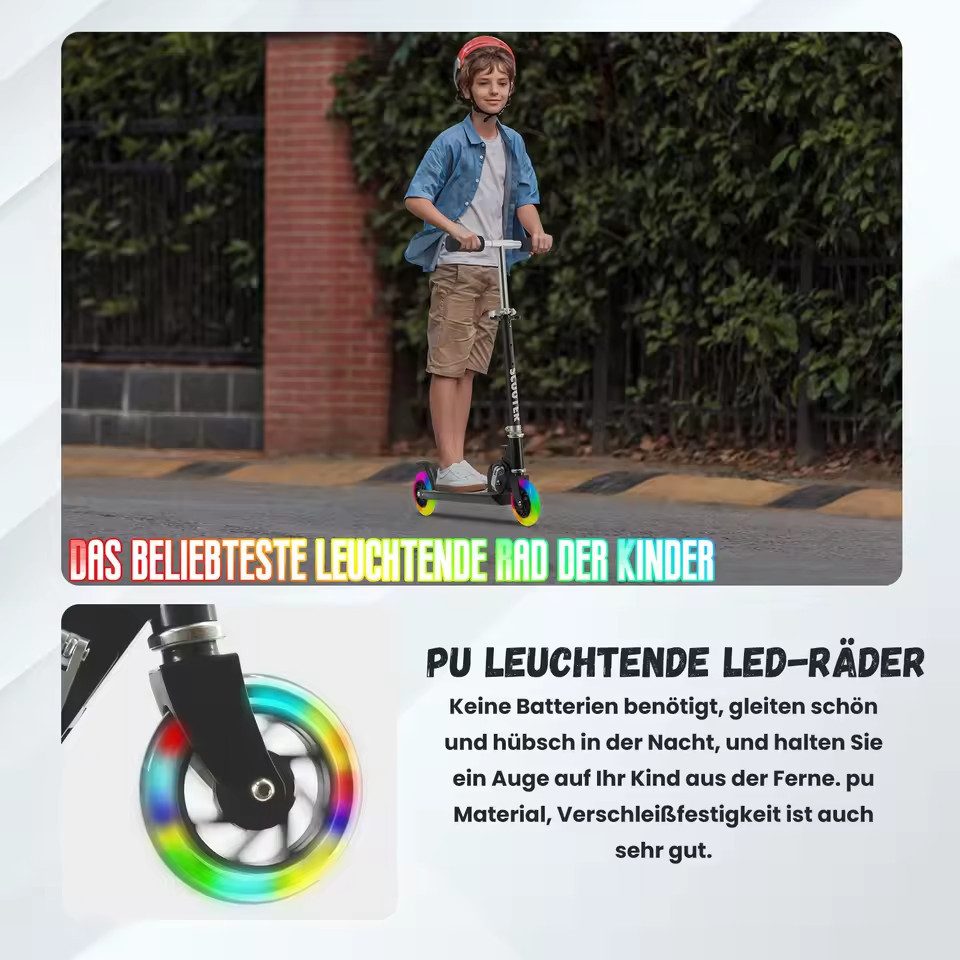 Athlix Tretroller Cityroller für Kinder mit Beleuchtung, Roller faltbar höhenverstellbar, ab 3 Jahren, maximal 50kg Belastung – Bild 4 von 5