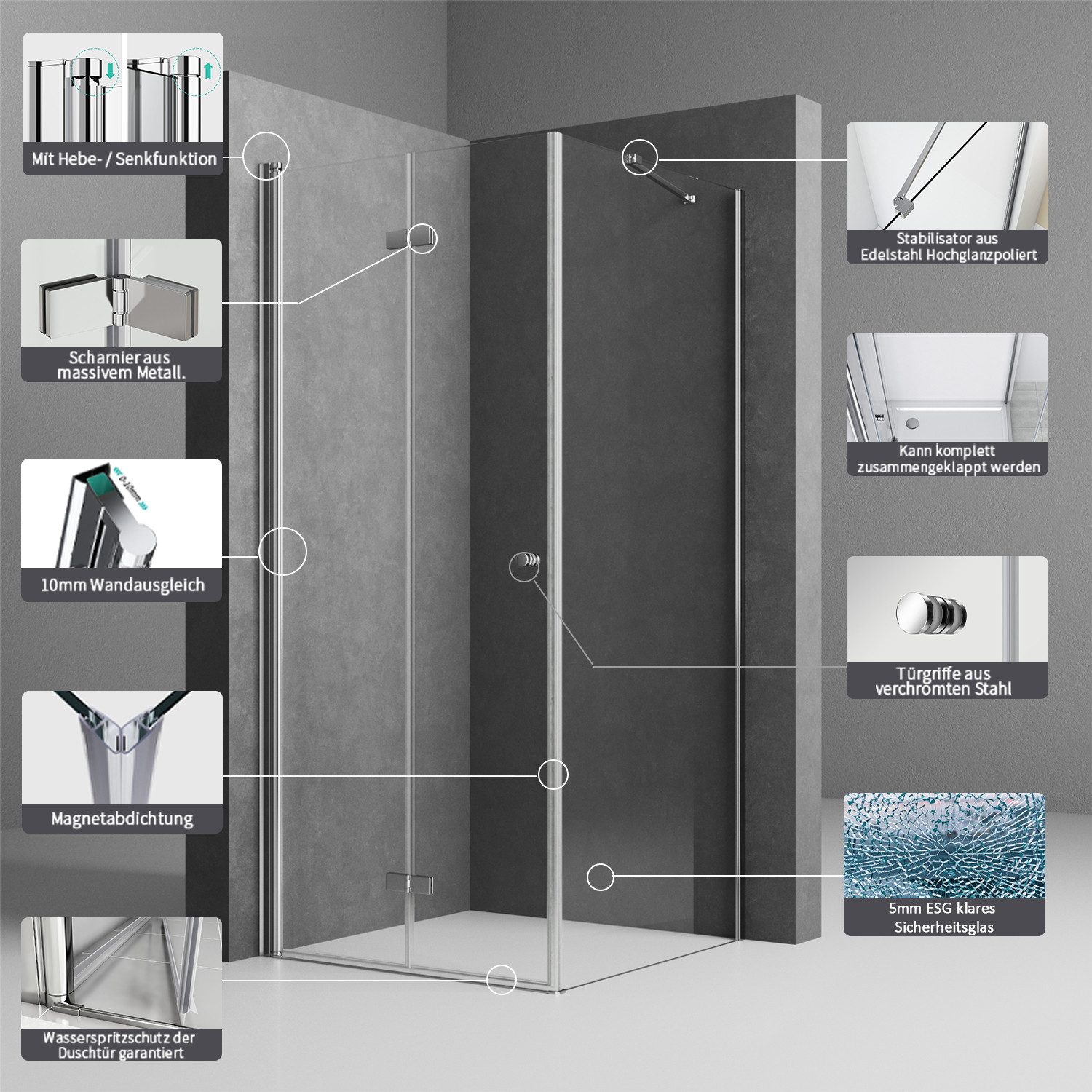 Boromal Eckdusche Duschkabine mit Seitenteil H:185/195cm, günstig online kaufen
