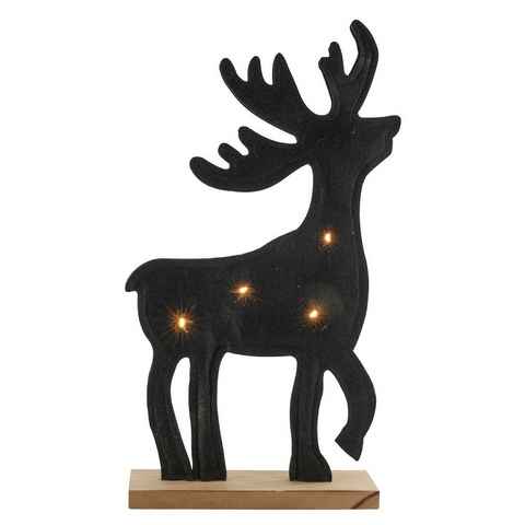 Spetebo LED-Dekofigur LED Filz Rentier mit Holzfuß - 42 cm (Stück, 1 St., Deko), Weihnachts Winter Fenster Deko beleuchtet - Batterie betrieben