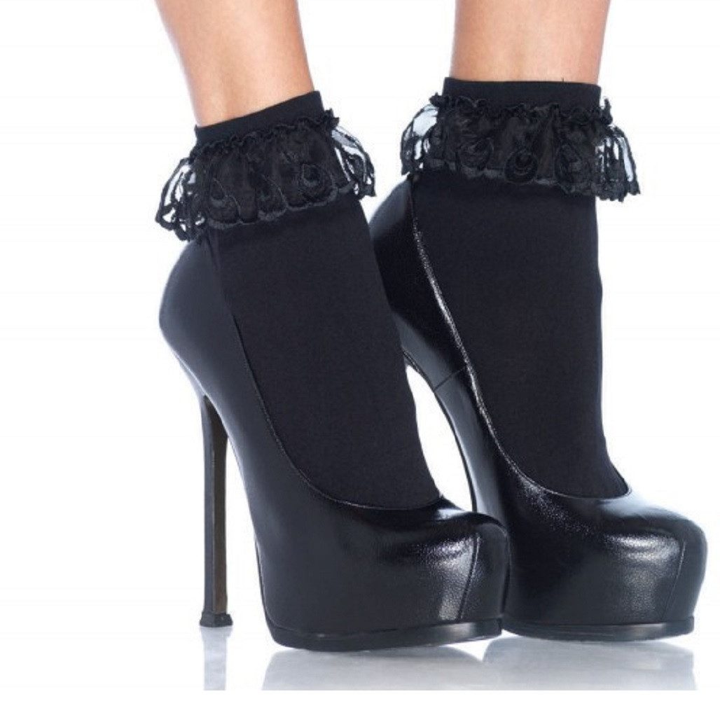 Leg Avenue Feinsöckchen Söckchen Paar mit Rüschen schwarz Einheitsgröße ca. 36 bis 40