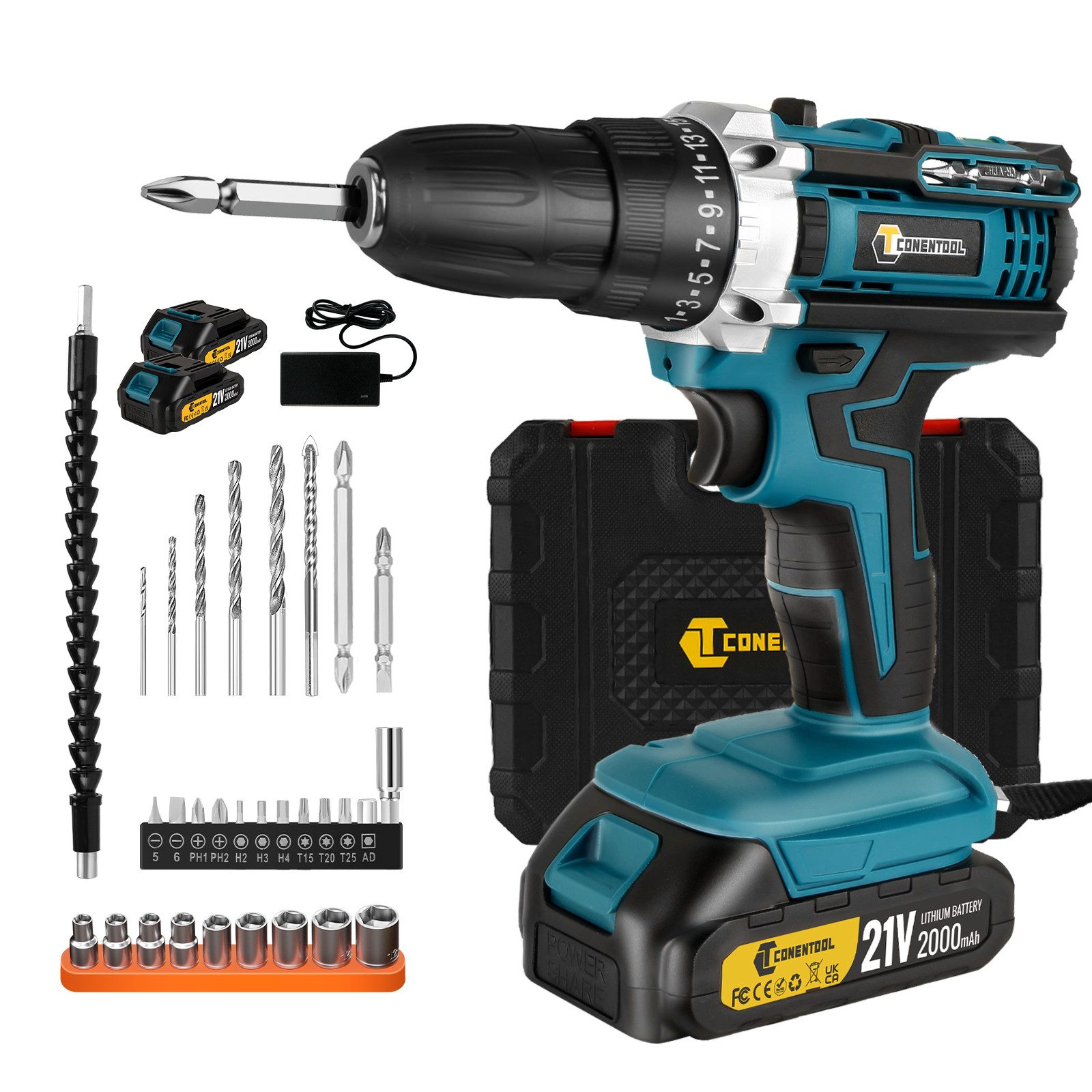 CONENTOOL Akku-Schrauber Akkuschrauber und Bohrschrauber, 1850 U/min, 45 Nm günstig online kaufen